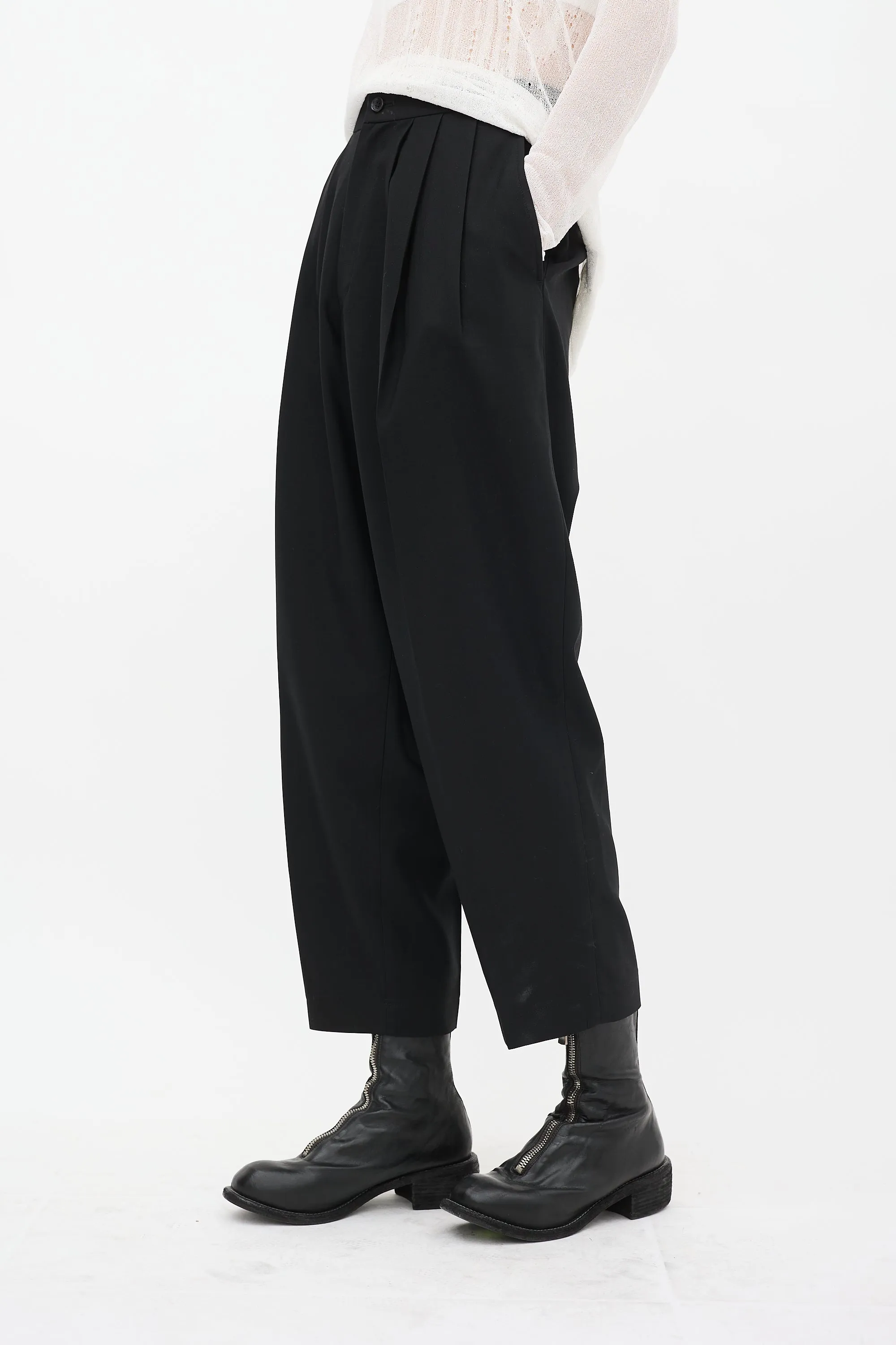FW 2017 Black Wool Pleated Tapered Trouser