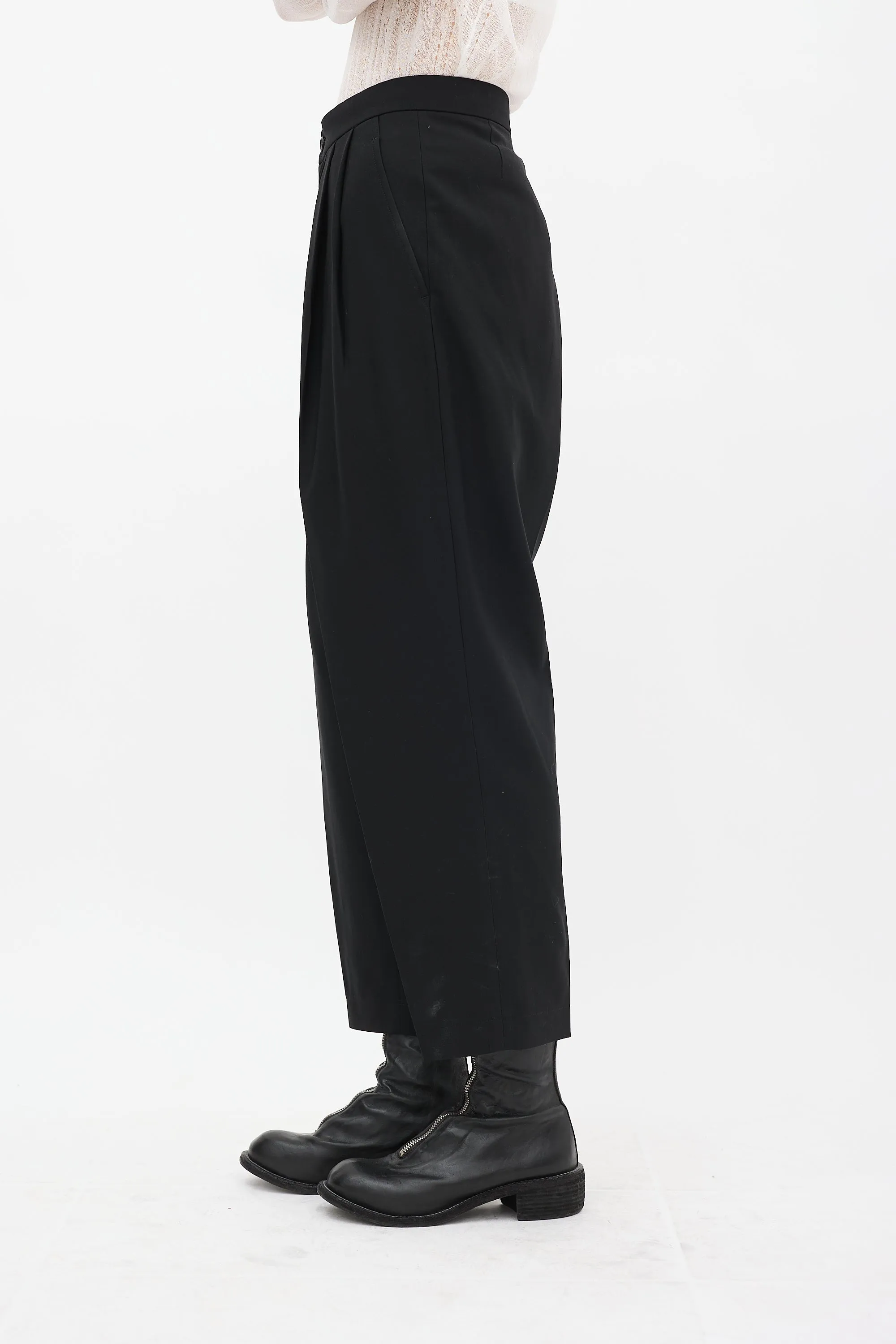 FW 2017 Black Wool Pleated Tapered Trouser
