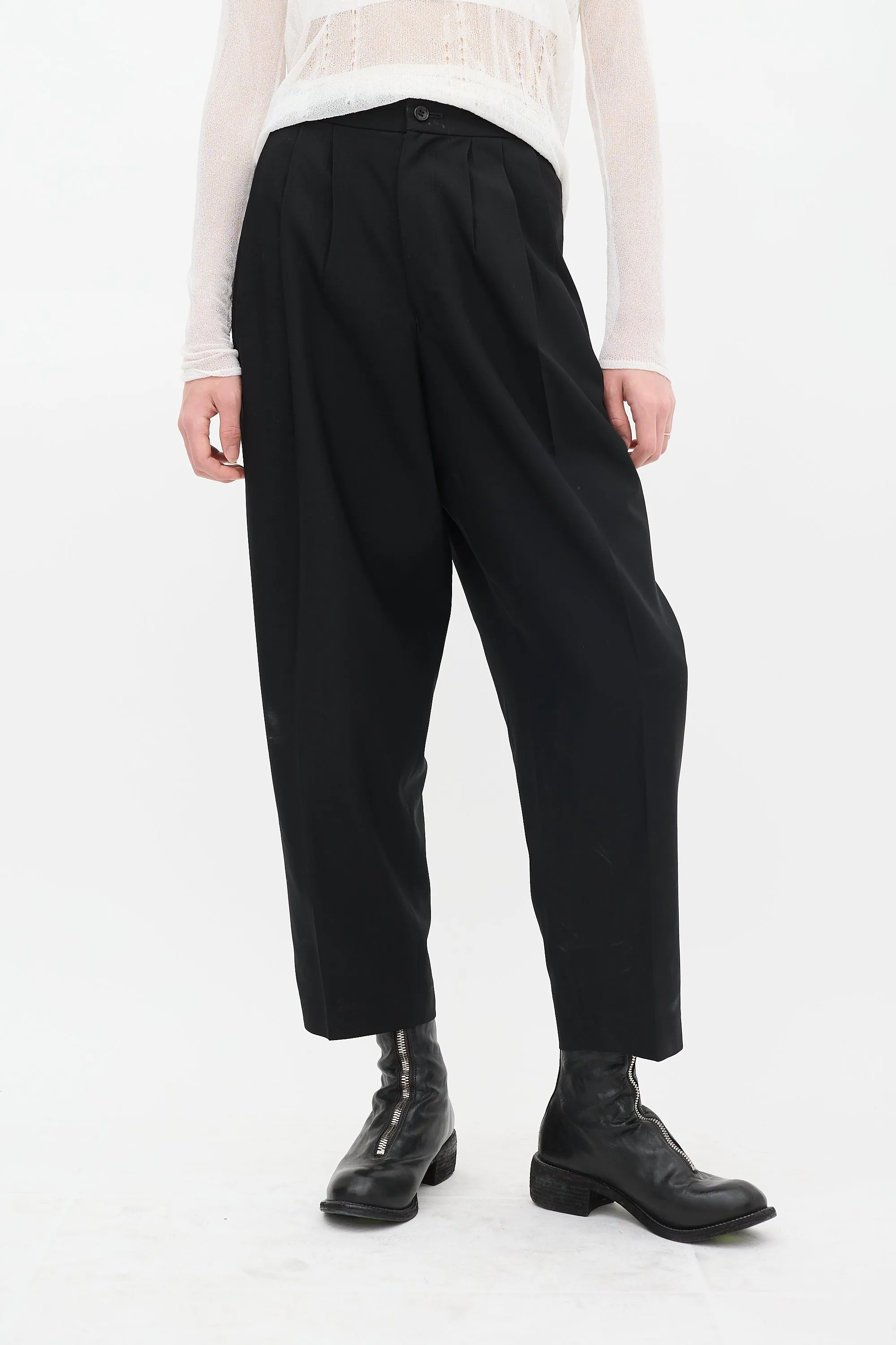 FW 2017 Black Wool Pleated Tapered Trouser