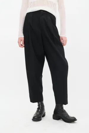 FW 2017 Black Wool Pleated Tapered Trouser