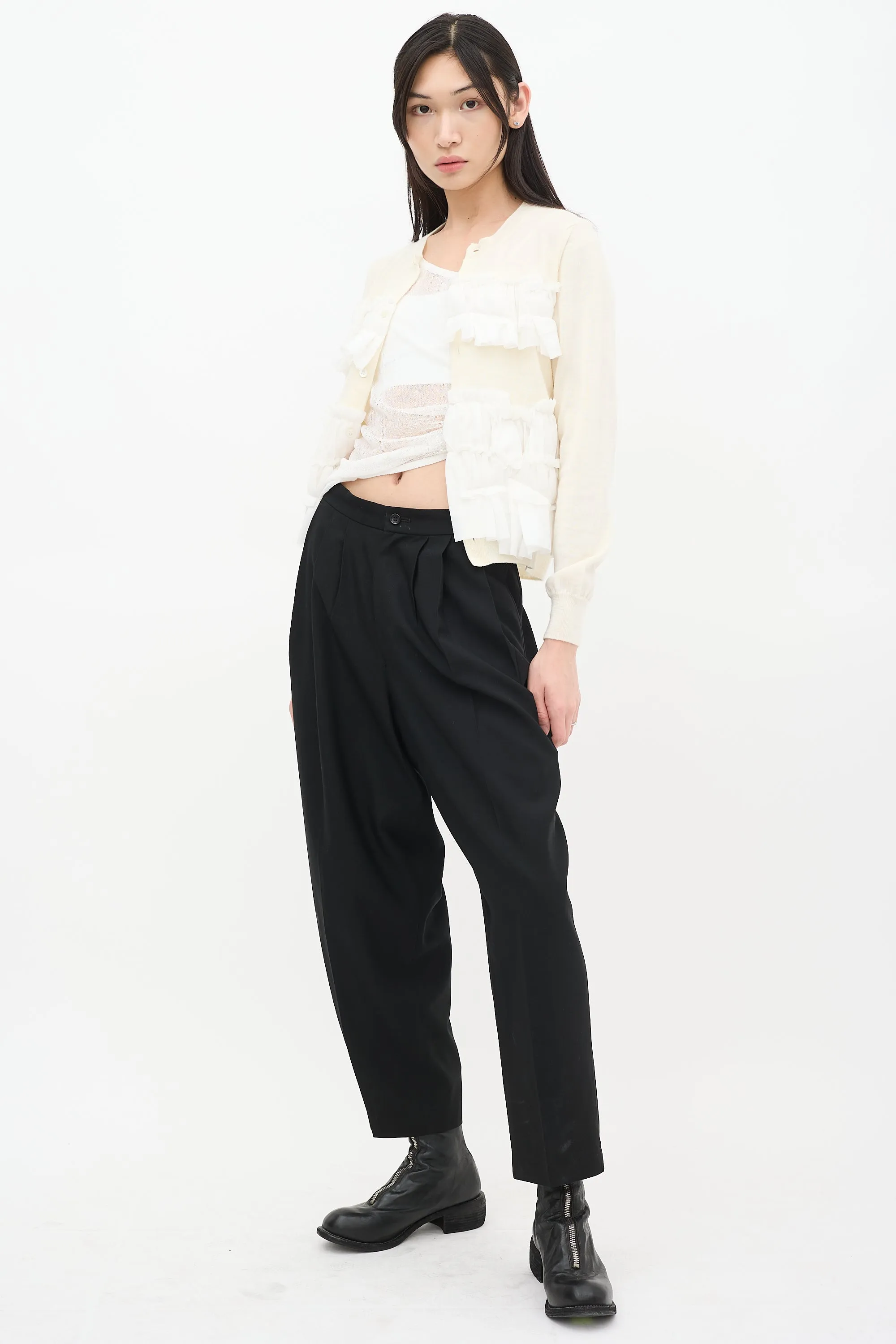 FW 2017 Black Wool Pleated Tapered Trouser