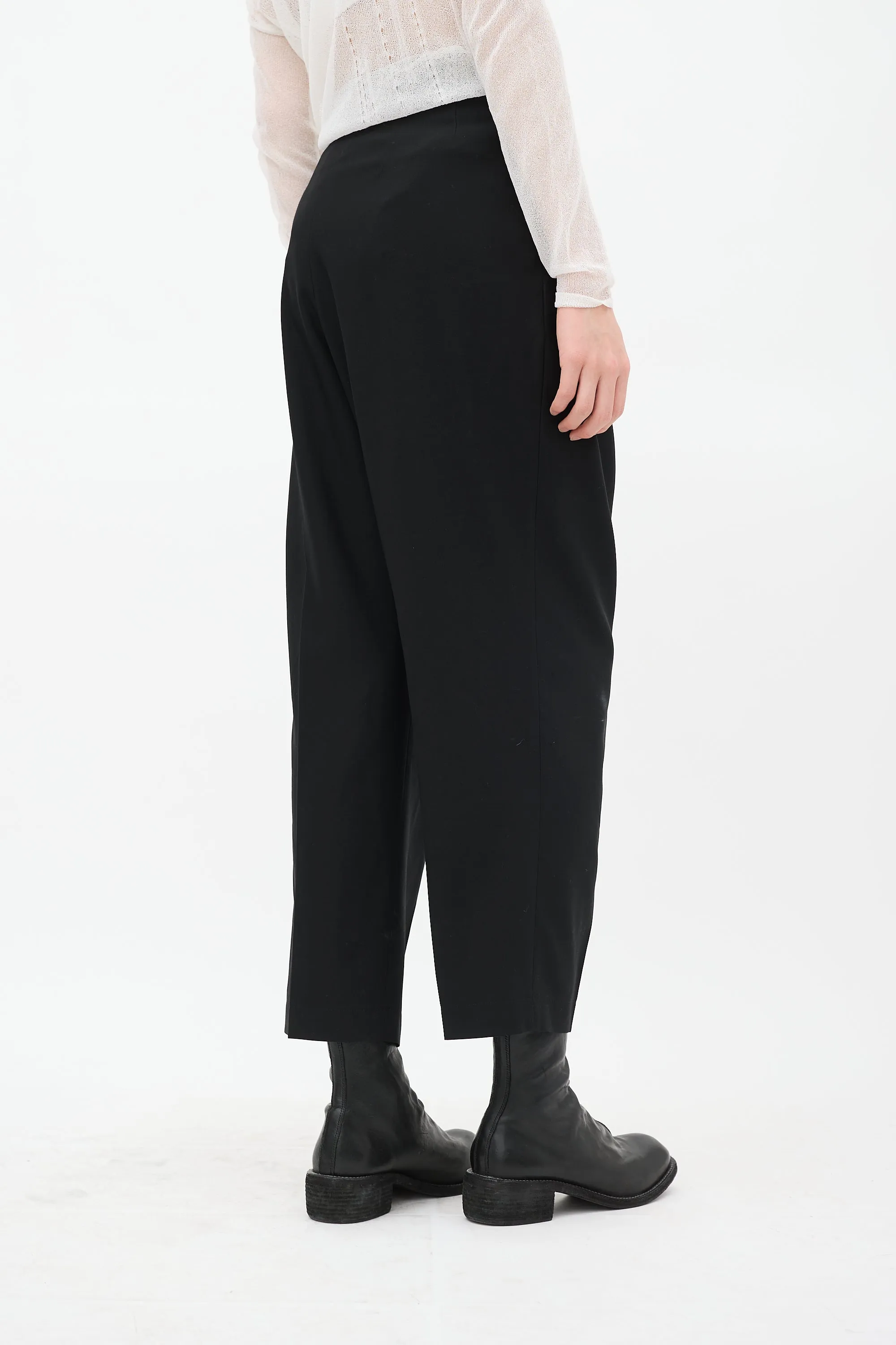 FW 2017 Black Wool Pleated Tapered Trouser