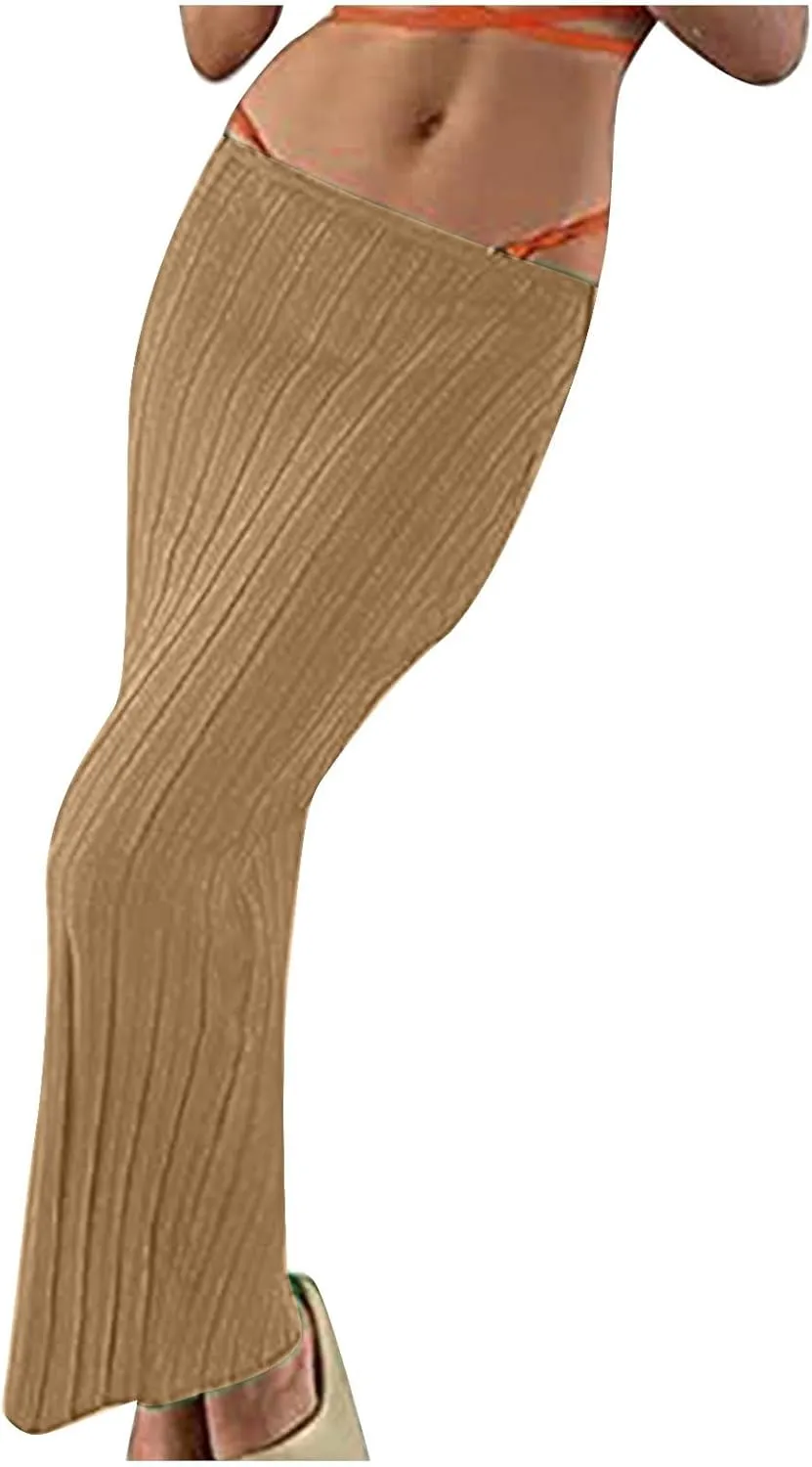 FZYLQY Women Solid Knitted Long Maxi Skirt Slim Stretch Midi Skirt Strapless Bodycon Beach Cover Up Sundress Party Dress