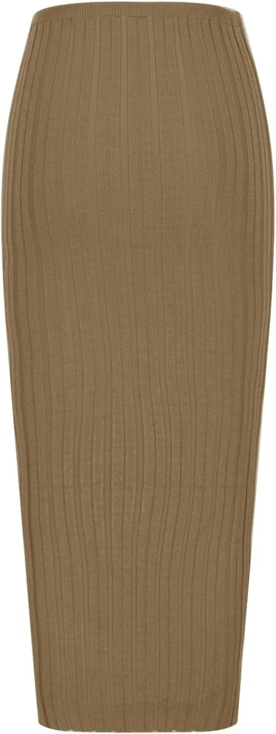 FZYLQY Women Solid Knitted Long Maxi Skirt Slim Stretch Midi Skirt Strapless Bodycon Beach Cover Up Sundress Party Dress