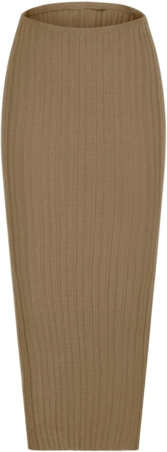 FZYLQY Women Solid Knitted Long Maxi Skirt Slim Stretch Midi Skirt Strapless Bodycon Beach Cover Up Sundress Party Dress