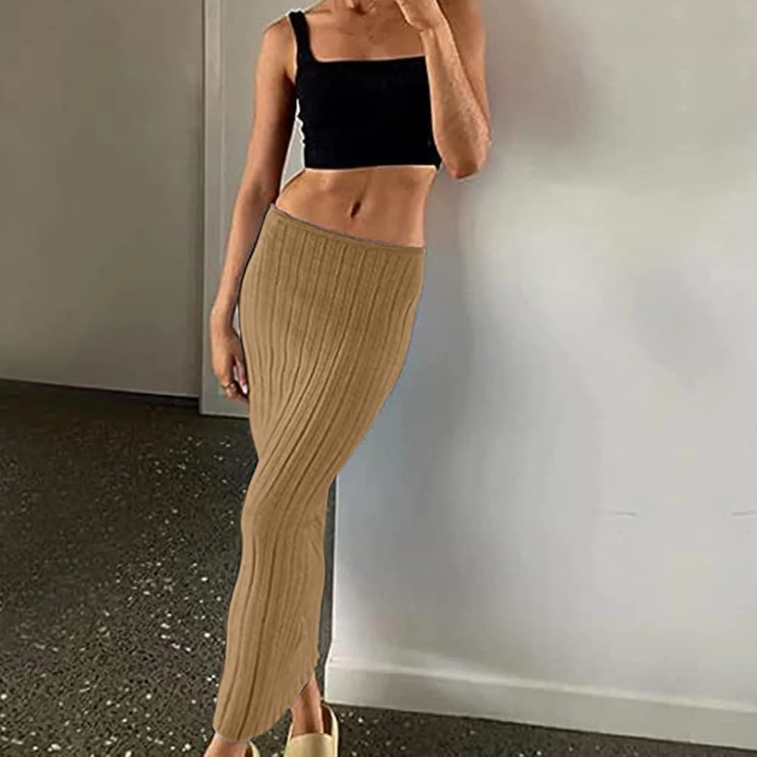 FZYLQY Women Solid Knitted Long Maxi Skirt Slim Stretch Midi Skirt Strapless Bodycon Beach Cover Up Sundress Party Dress