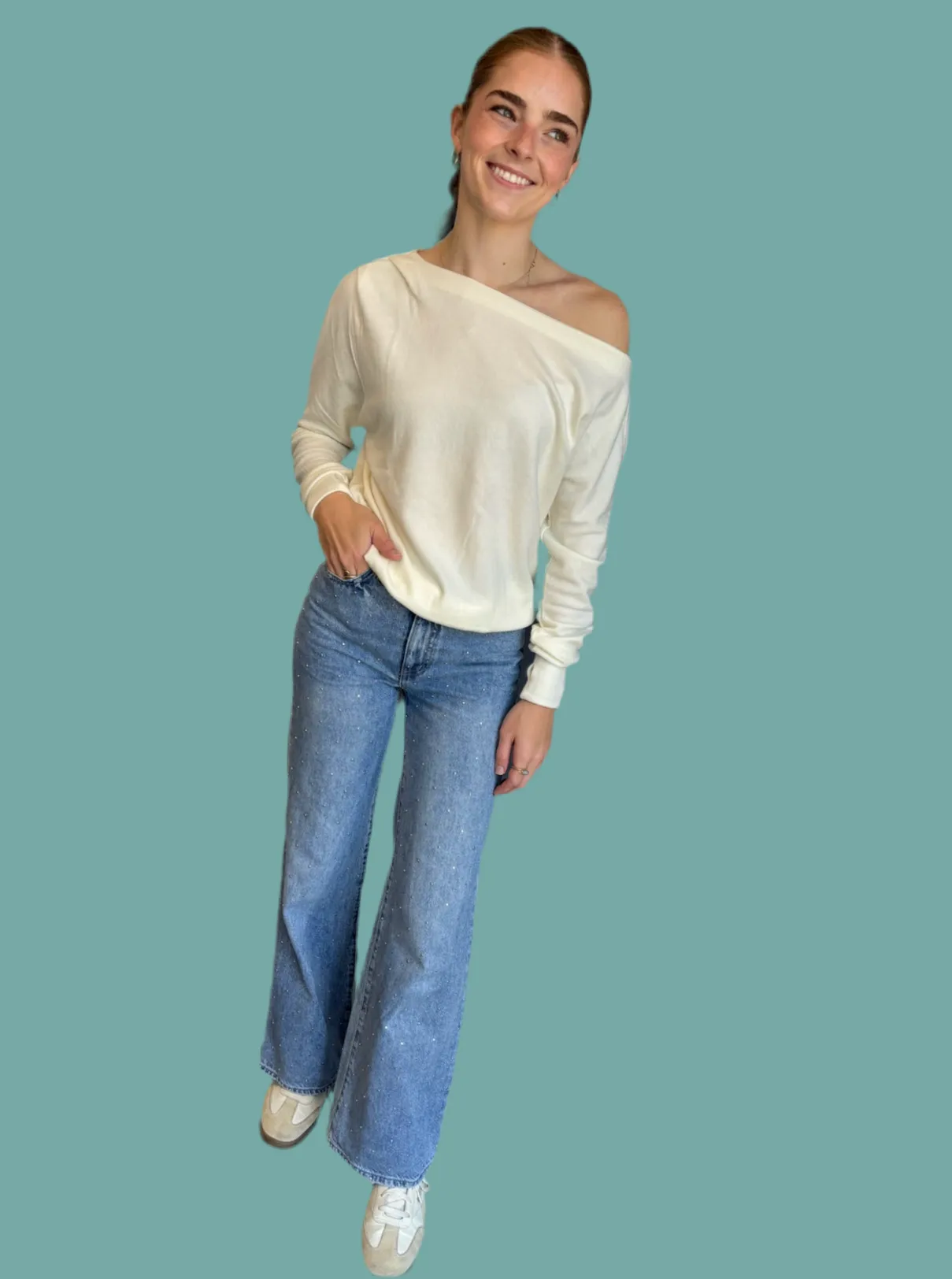 ZeroWaste Knitting Technique Drop Sleeve Boat Neck Top