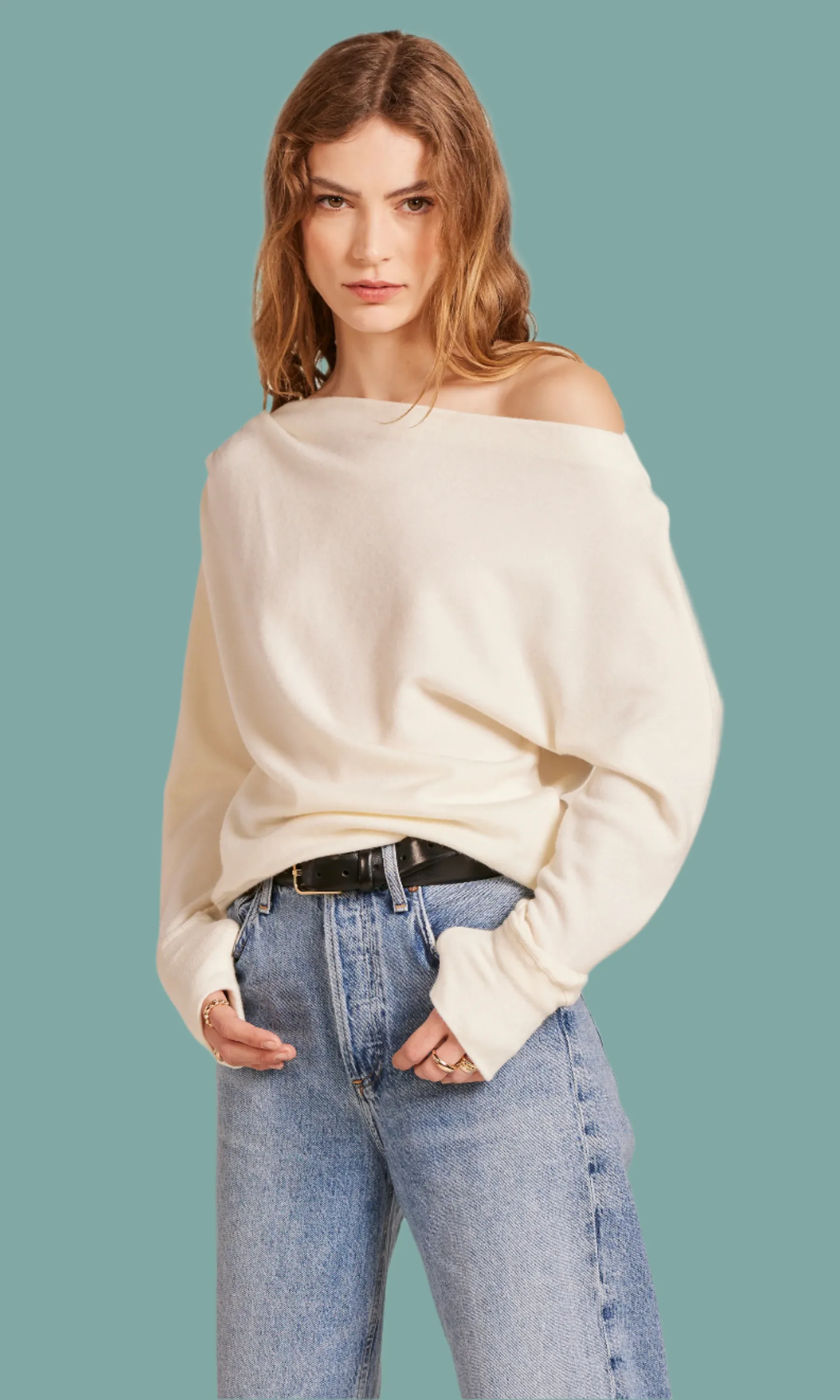 Drop Sleeve Boat Neck Top BondedShoulder