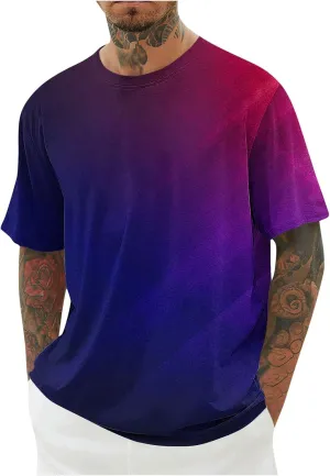 Generic Gradient T-Shirt for Men Oversized Short Sleeve Crew Neck Sports Shirts Summer Casual Plus Size Tees Loose Fit Tops
