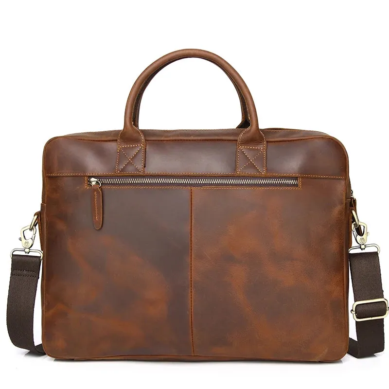 Genuine Leather Briefcases Hard For Men Vintage Crazy Horse Leather Laptop Briefcase Bags