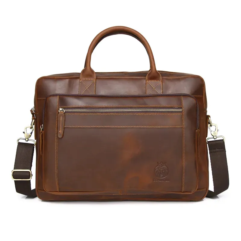 Genuine Leather Briefcases Hard For Men Vintage Crazy Horse Leather Laptop Briefcase Bags