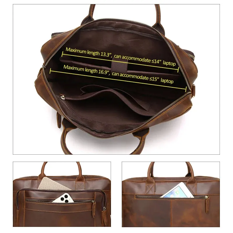 Genuine Leather Briefcases Hard For Men Vintage Crazy Horse Leather Laptop Briefcase Bags