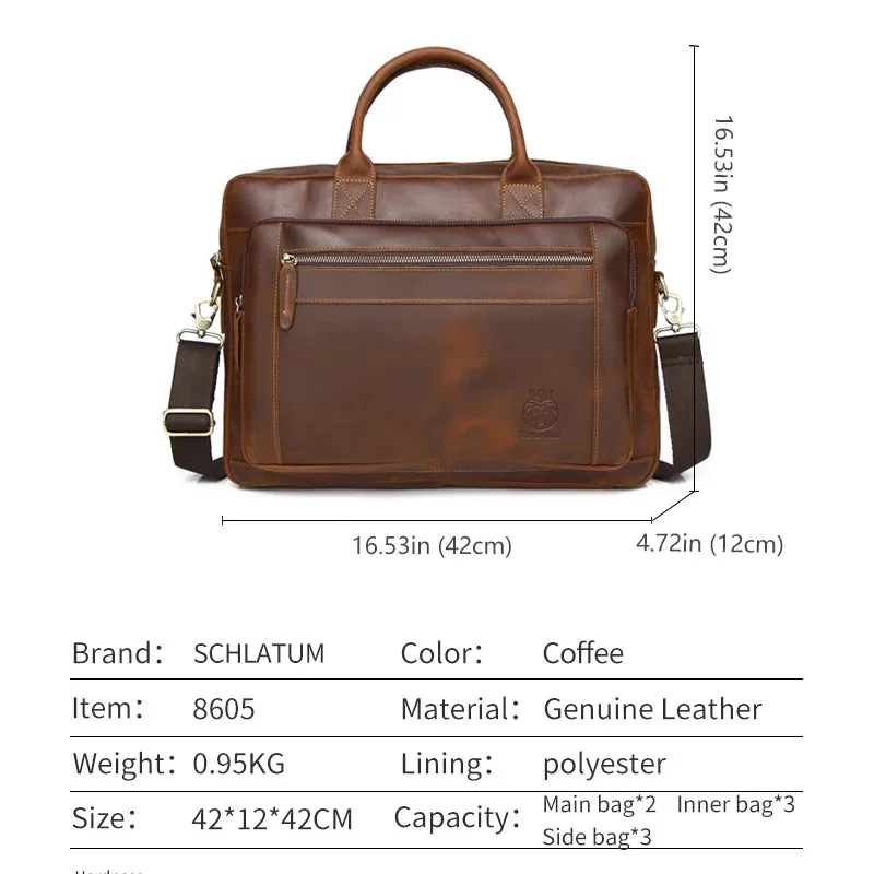 Genuine Leather Briefcases Hard For Men Vintage Crazy Horse Leather Laptop Briefcase Bags