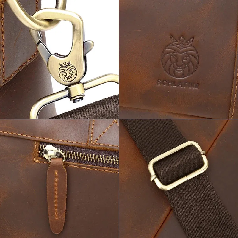 Genuine Leather Briefcases Hard For Men Vintage Crazy Horse Leather Laptop Briefcase Bags