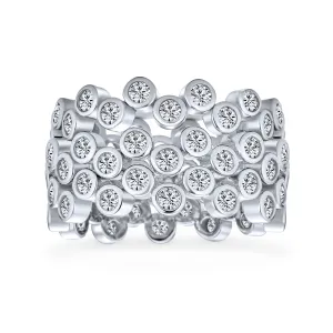 Geometric Circle Cocktail Statement Ring with CZ in Sterling Silver Stackable Band