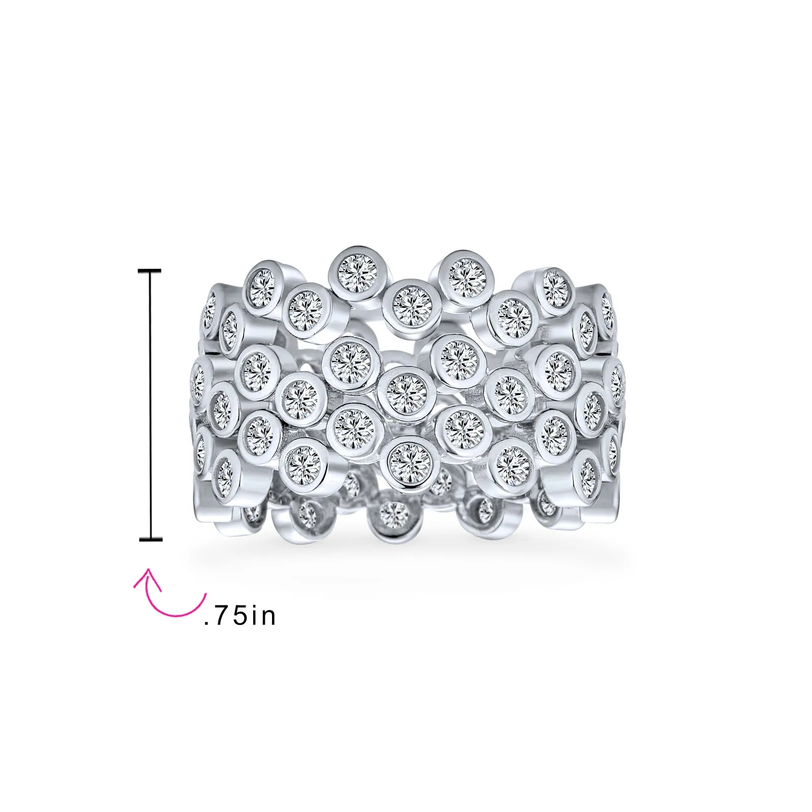 Geometric Circle Cocktail Statement Ring with CZ in Sterling Silver Stackable Band