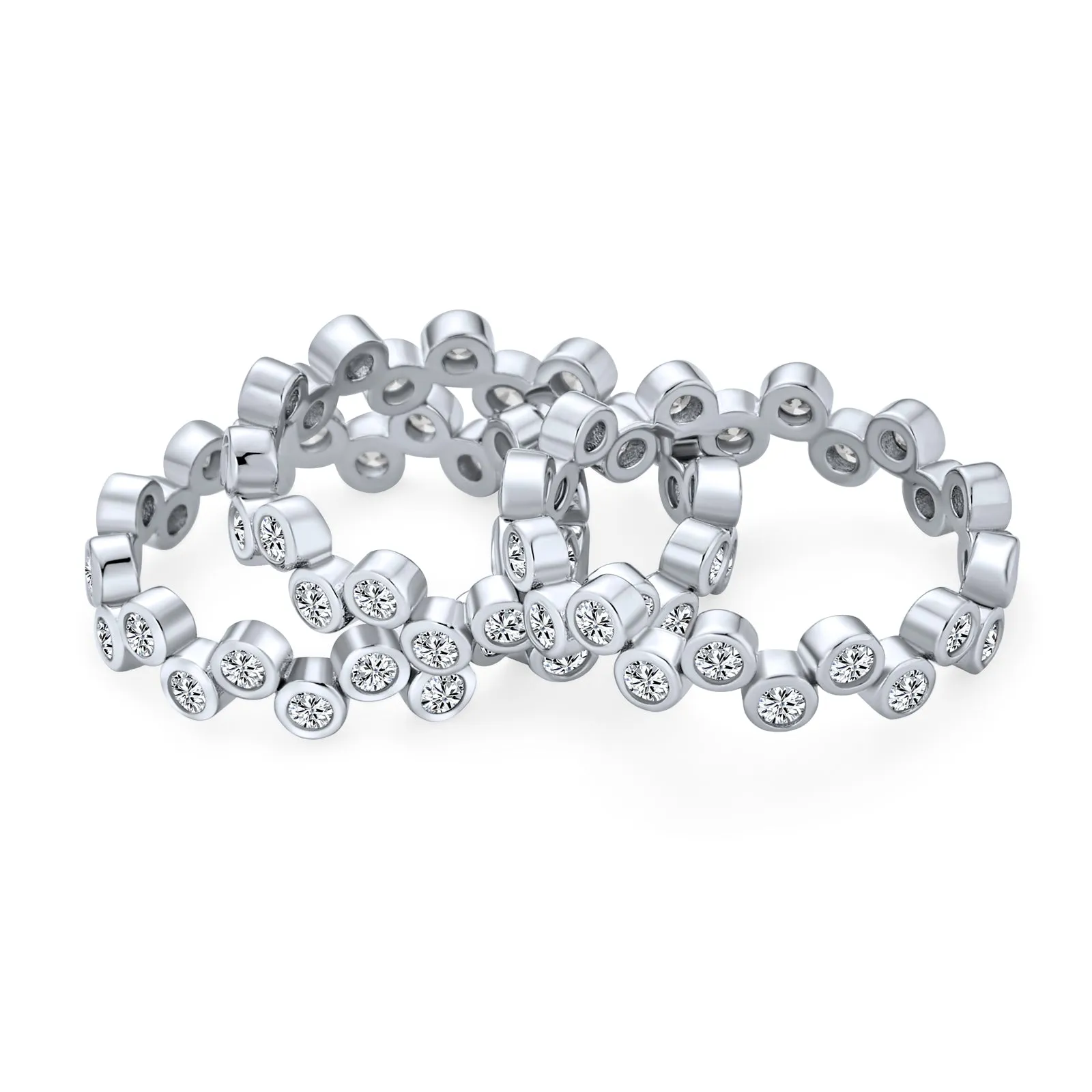 Geometric Circle Cocktail Statement Ring with CZ in Sterling Silver Stackable Band