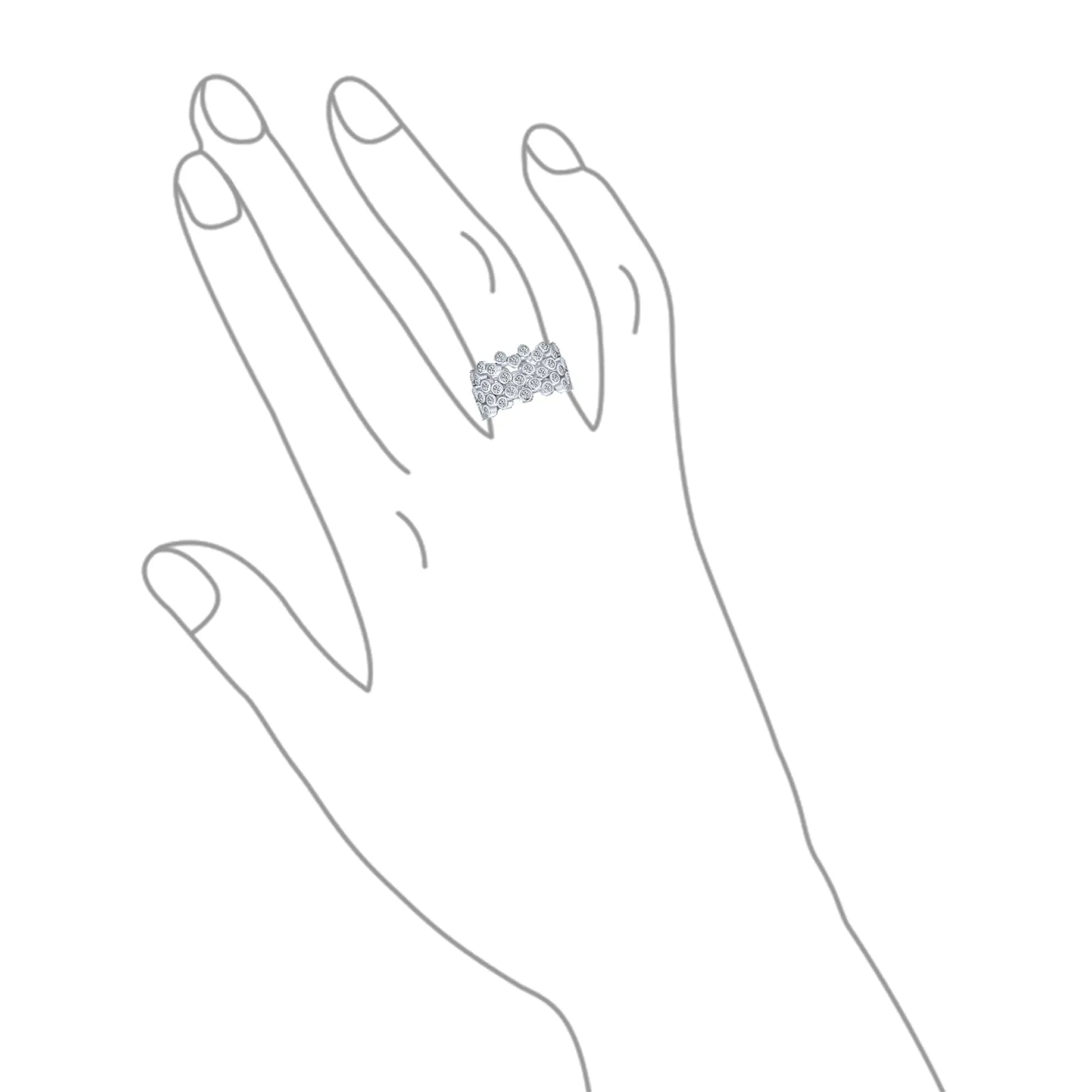 Geometric Circle Cocktail Statement Ring with CZ in Sterling Silver Stackable Band