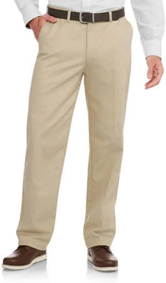 George Men's Wrinkle Resistant Flat Front Twill Pant, Khaki, 42 X 32