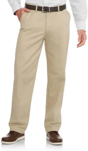 George Men's Wrinkle Resistant Flat Front Twill Pant, Khaki, 42 X 32
