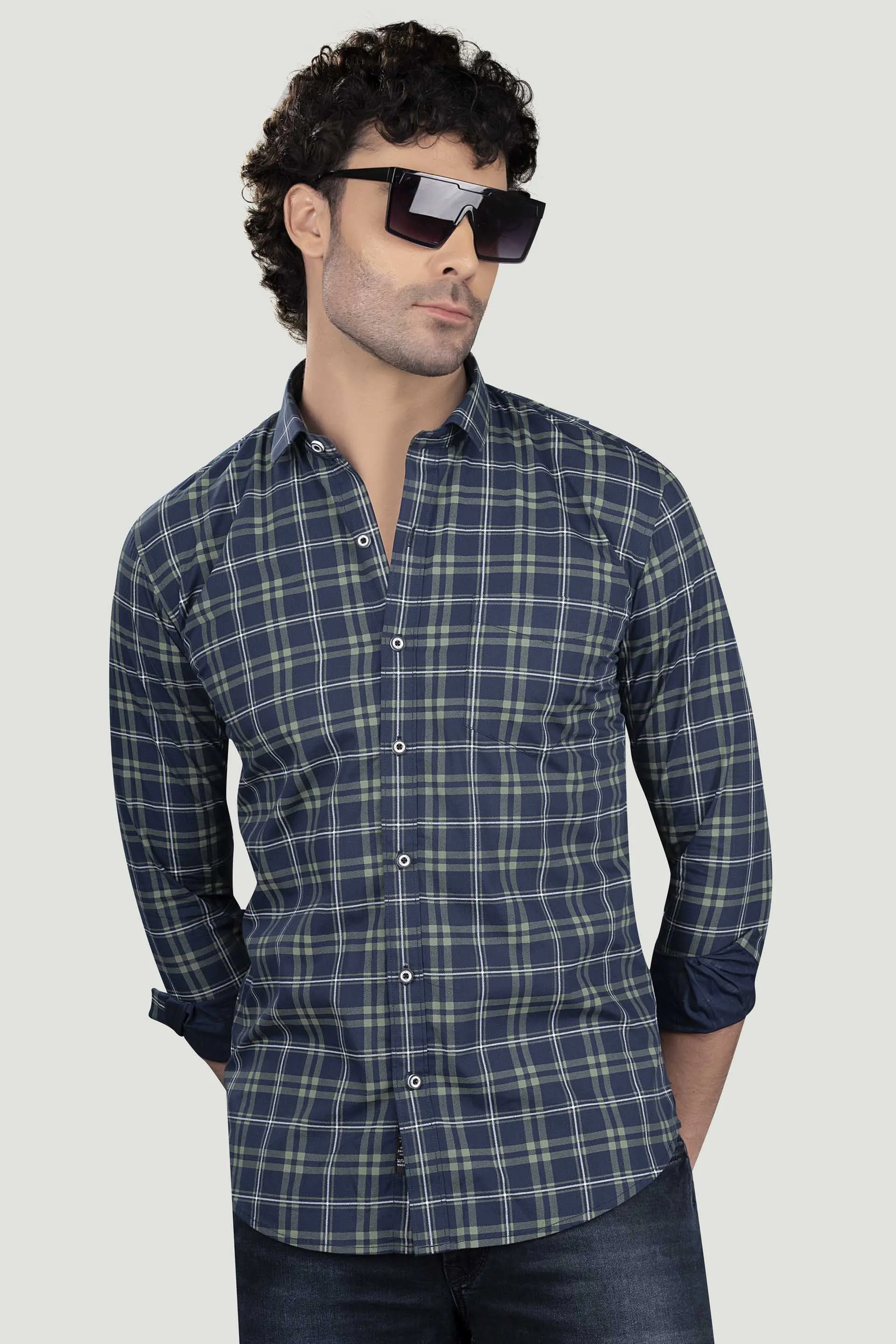 Georgiy Blue Cotton Check Shirt