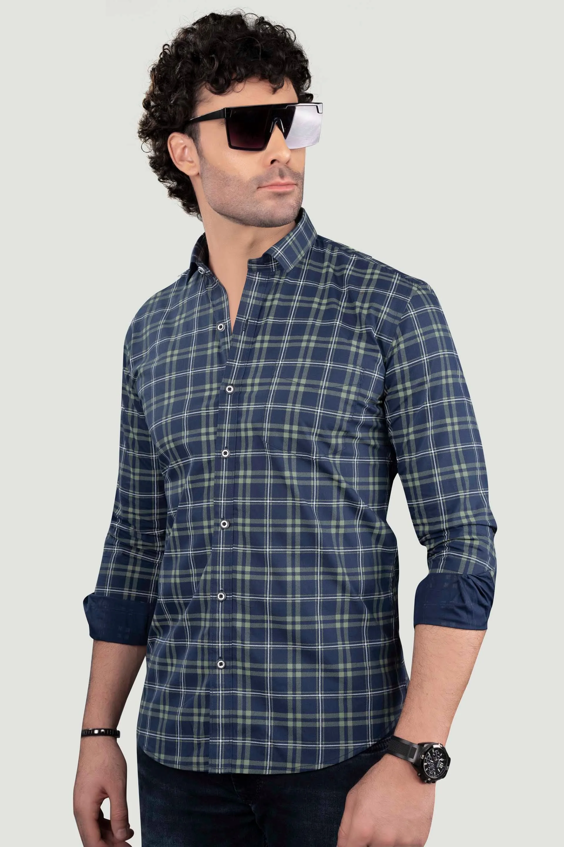 Georgiy Blue Cotton Check Shirt