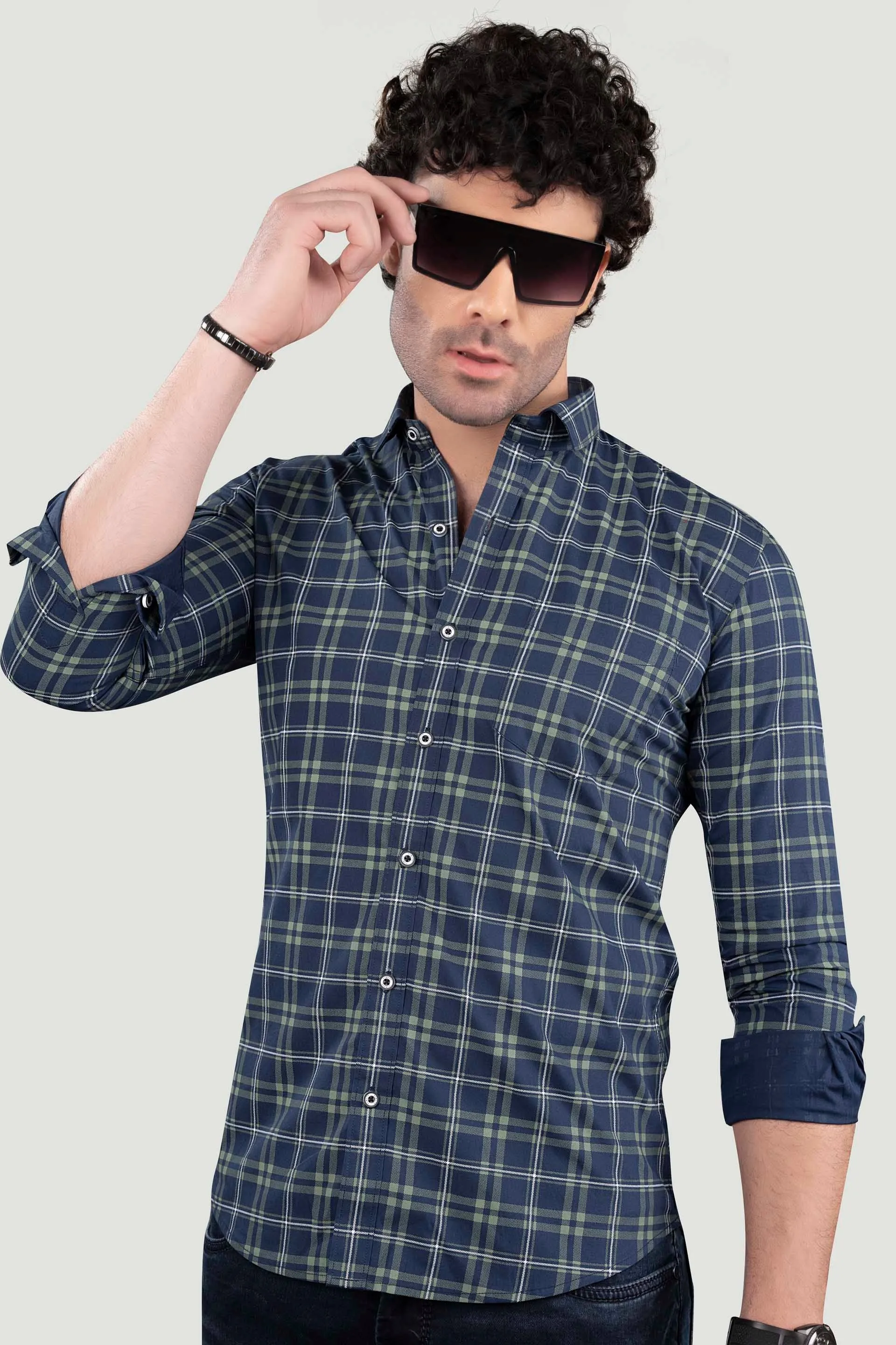 Georgiy Blue Cotton Check Shirt