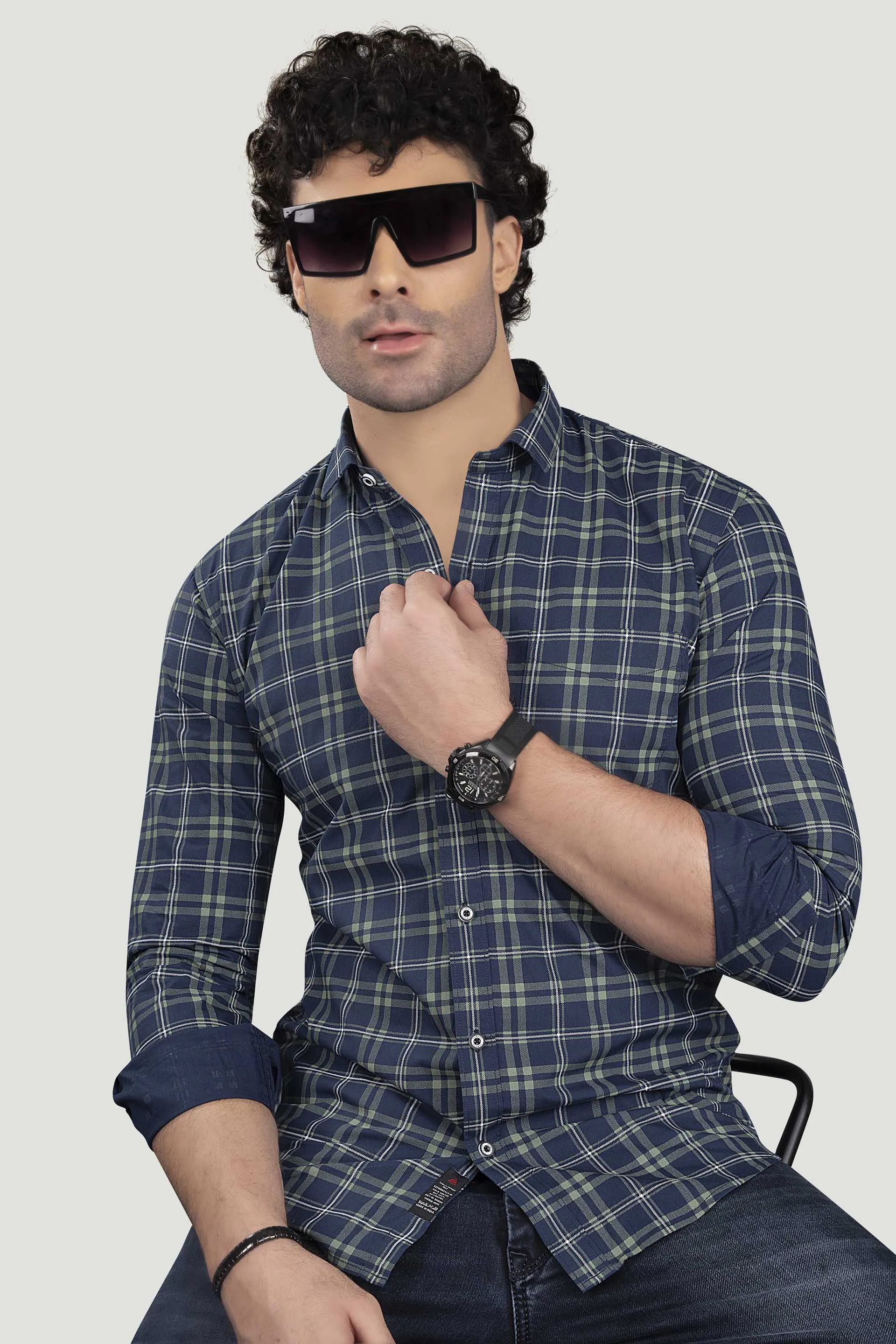 Georgiy Blue Cotton Check Shirt