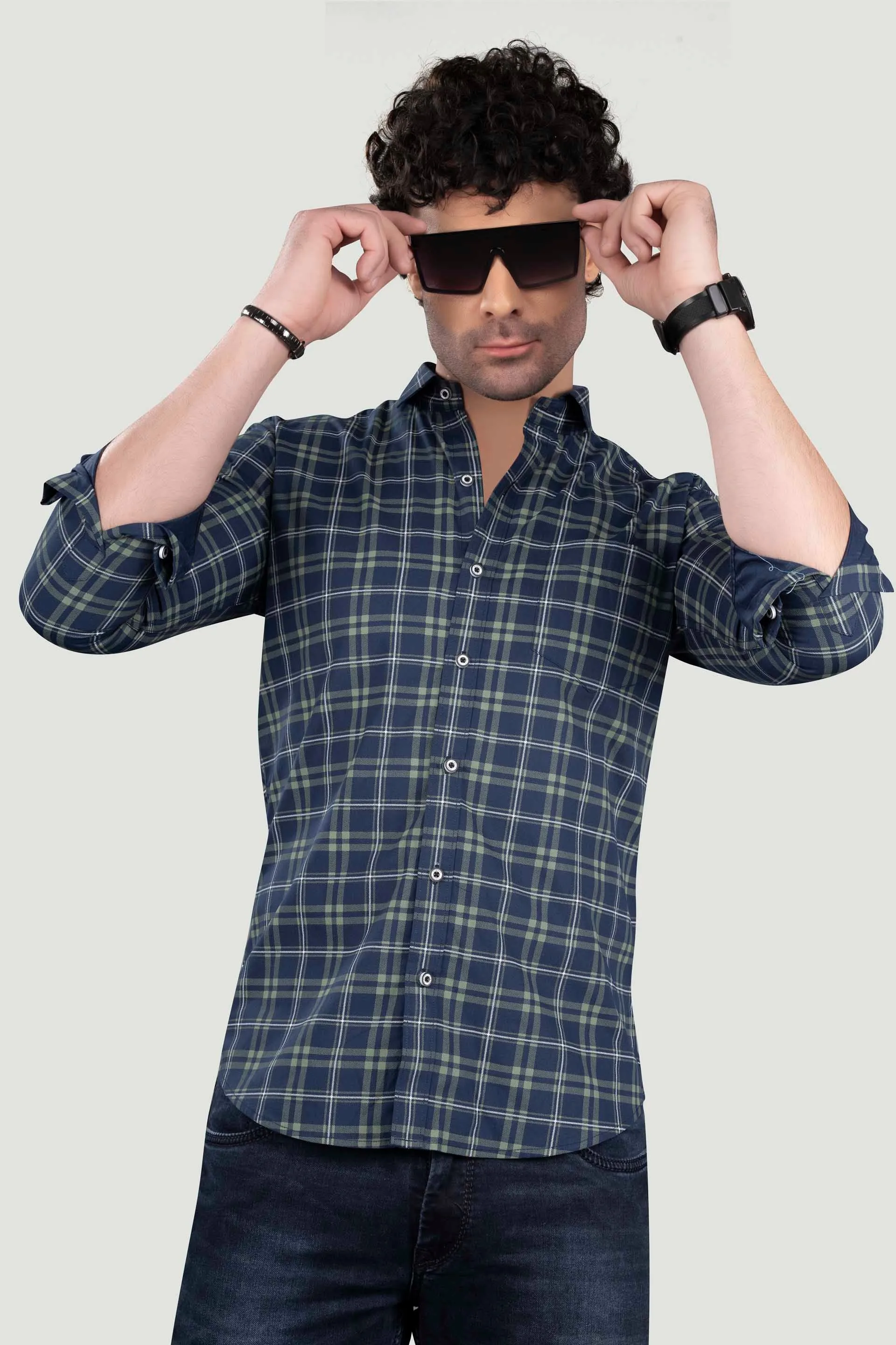 Georgiy Blue Cotton Check Shirt