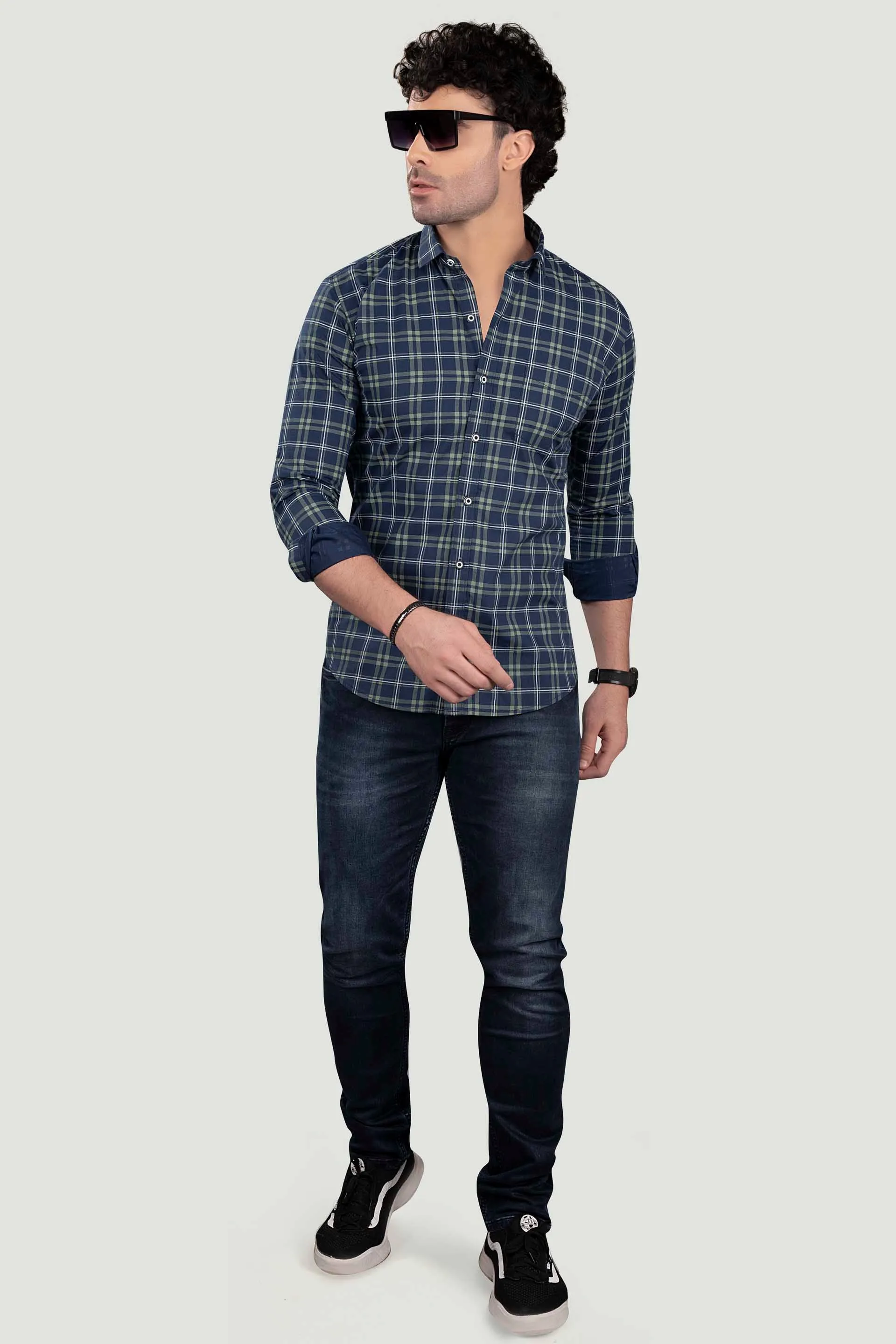 Georgiy Blue Cotton Check Shirt
