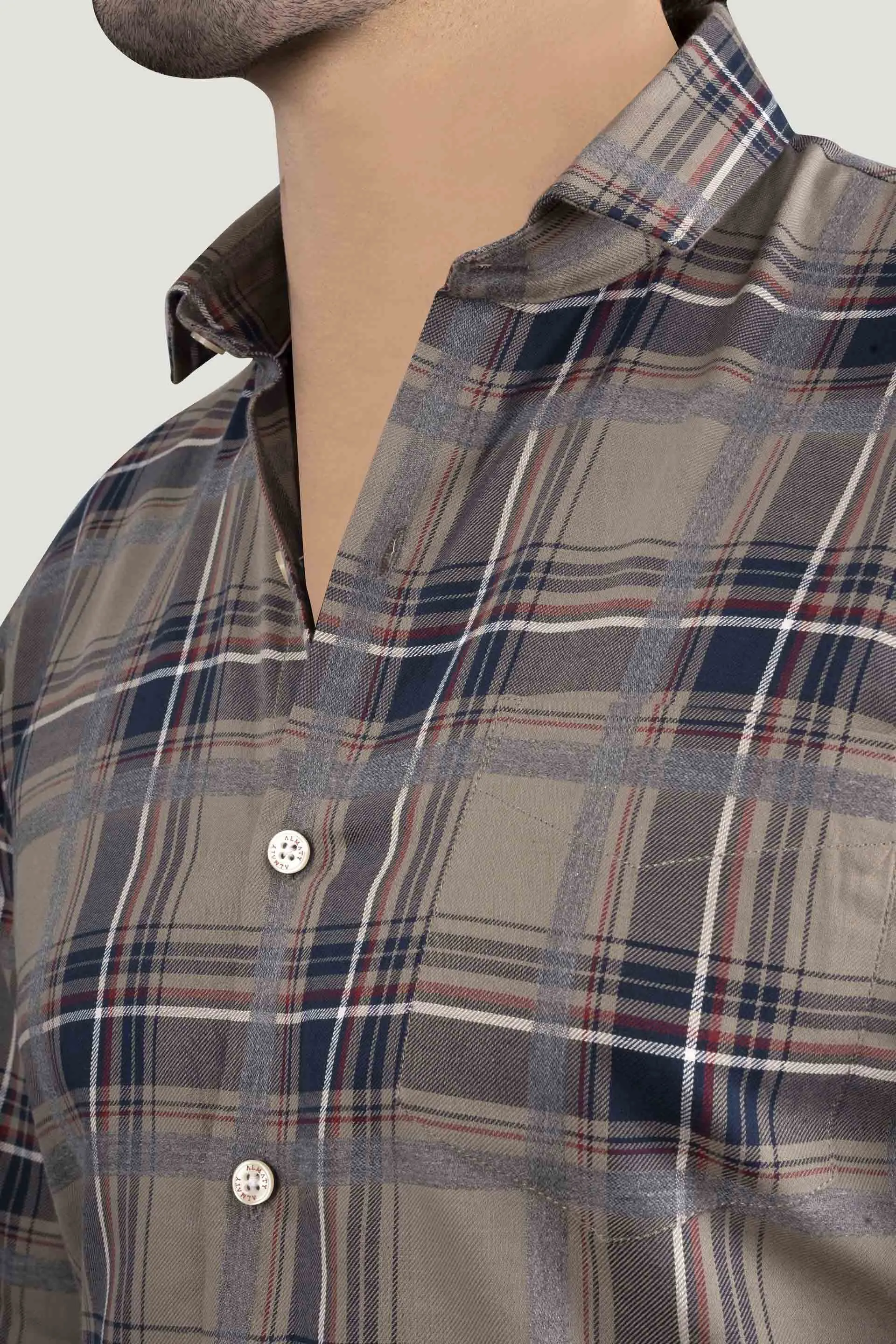 German Blue Cotton Check Shirt