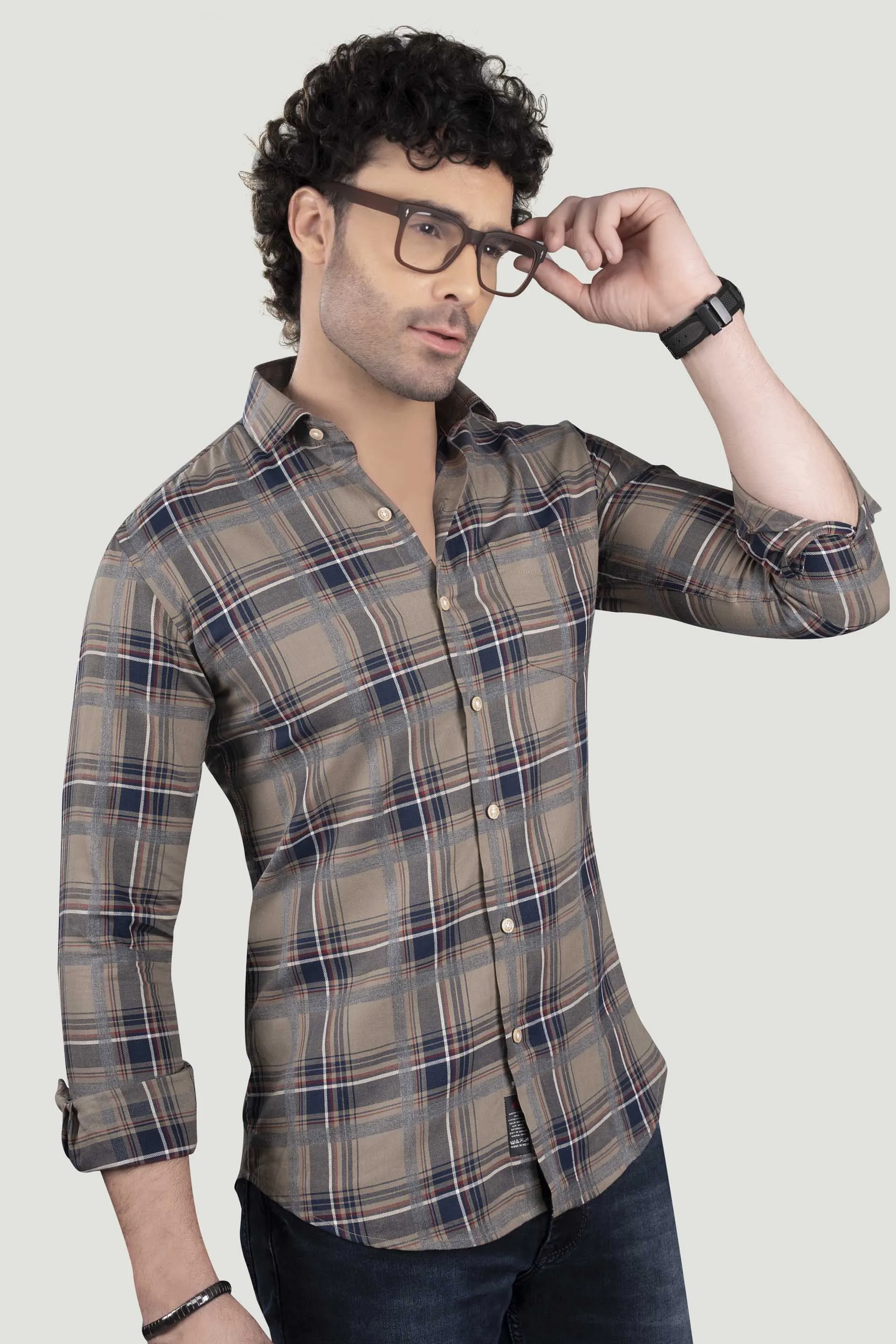 German Blue Cotton Check Shirt