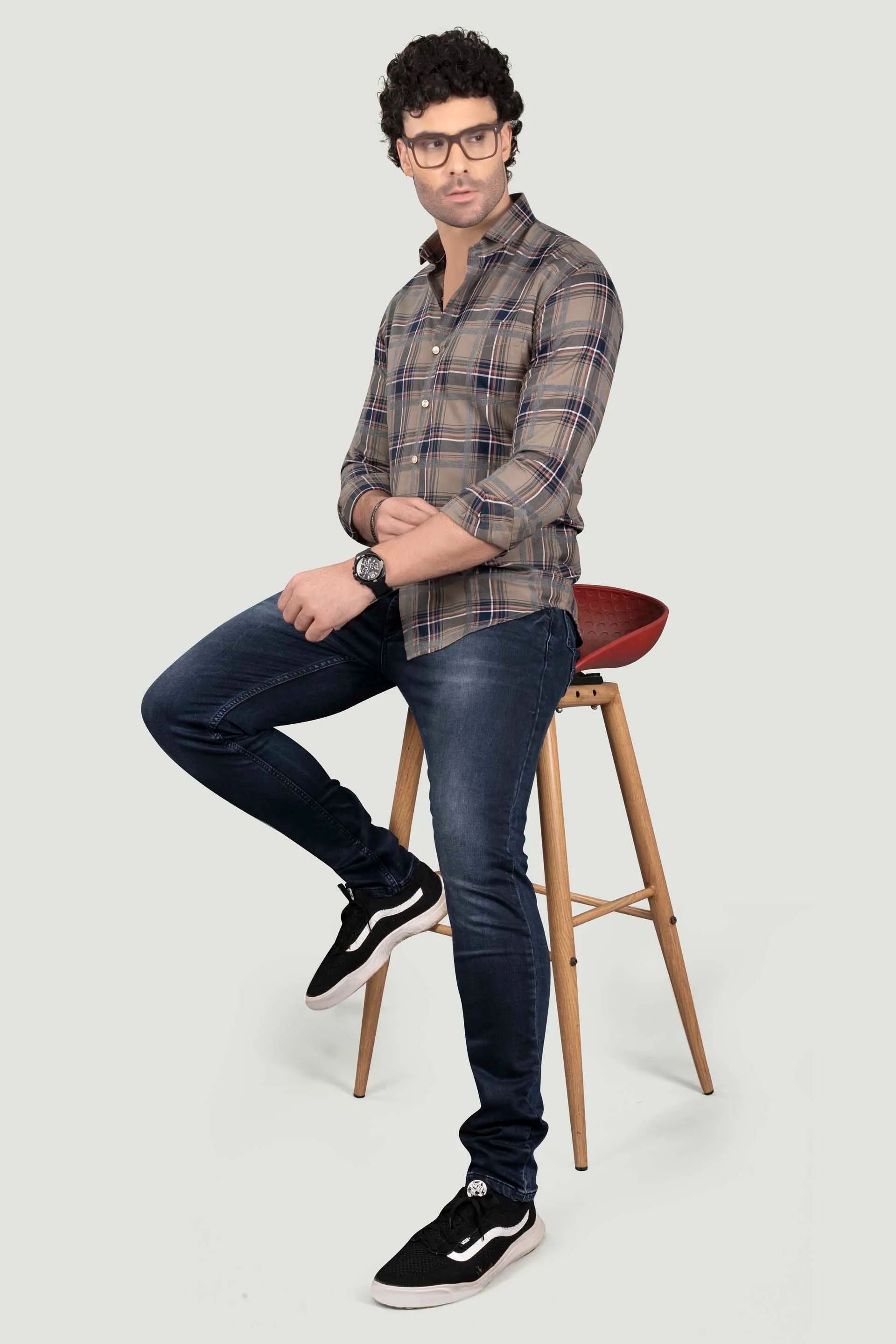 German Blue Cotton Check Shirt