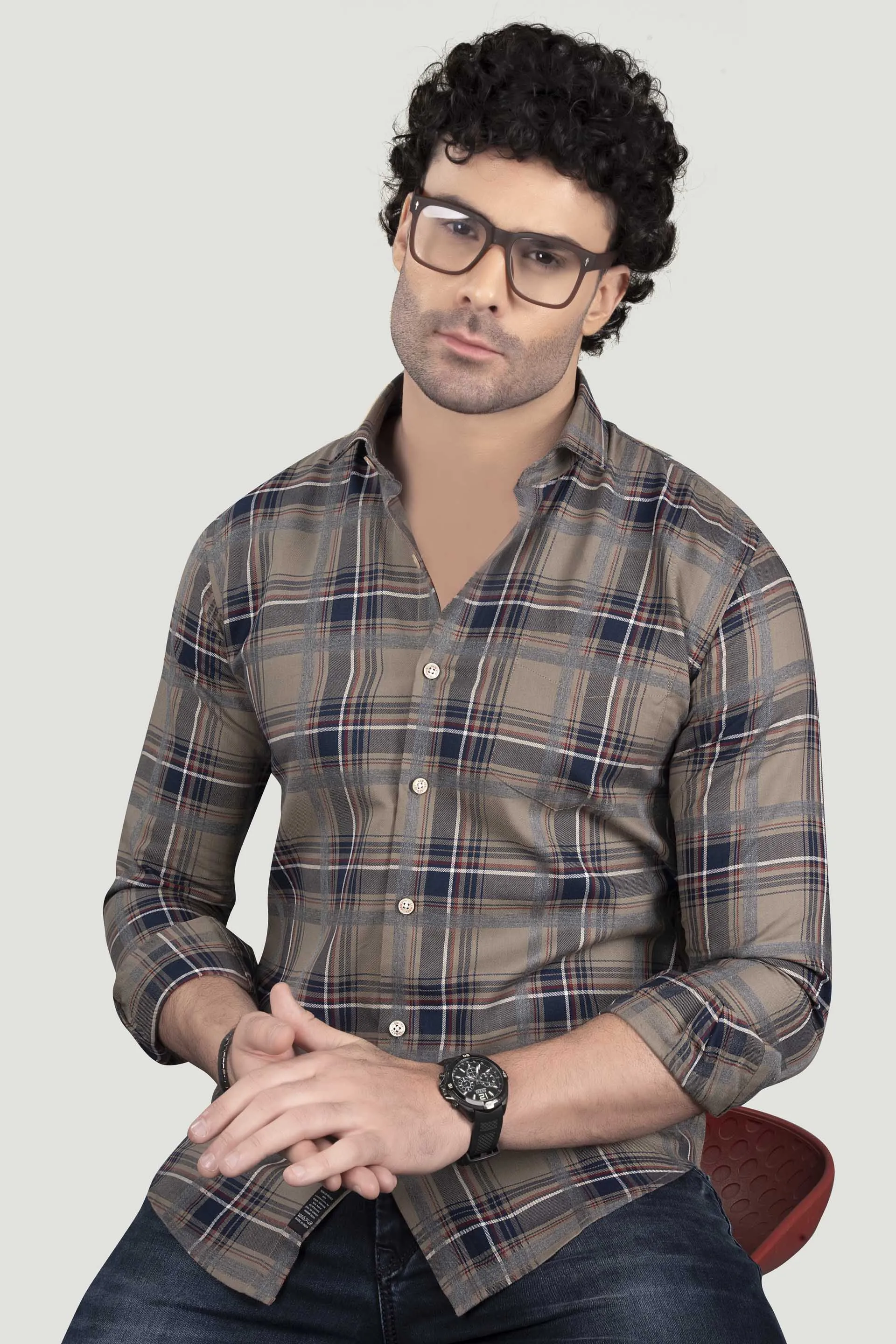 German Blue Cotton Check Shirt