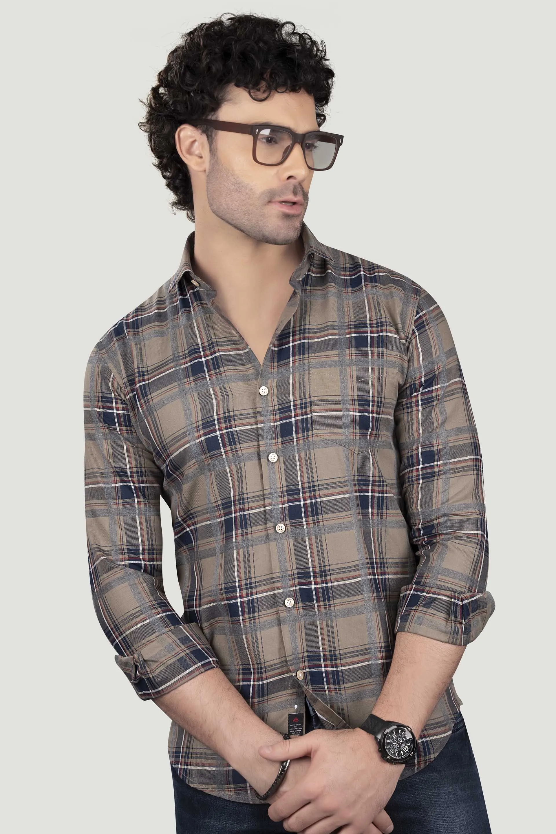 German Blue Cotton Check Shirt