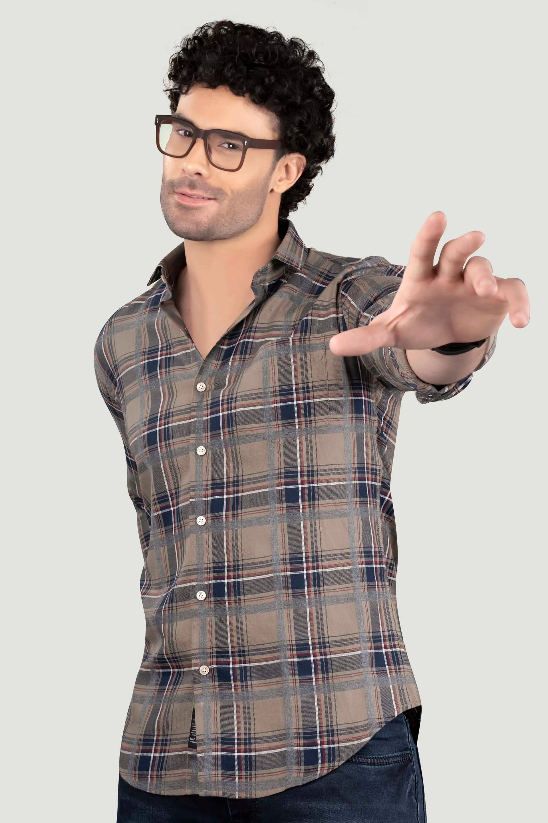 German Blue Cotton Check Shirt