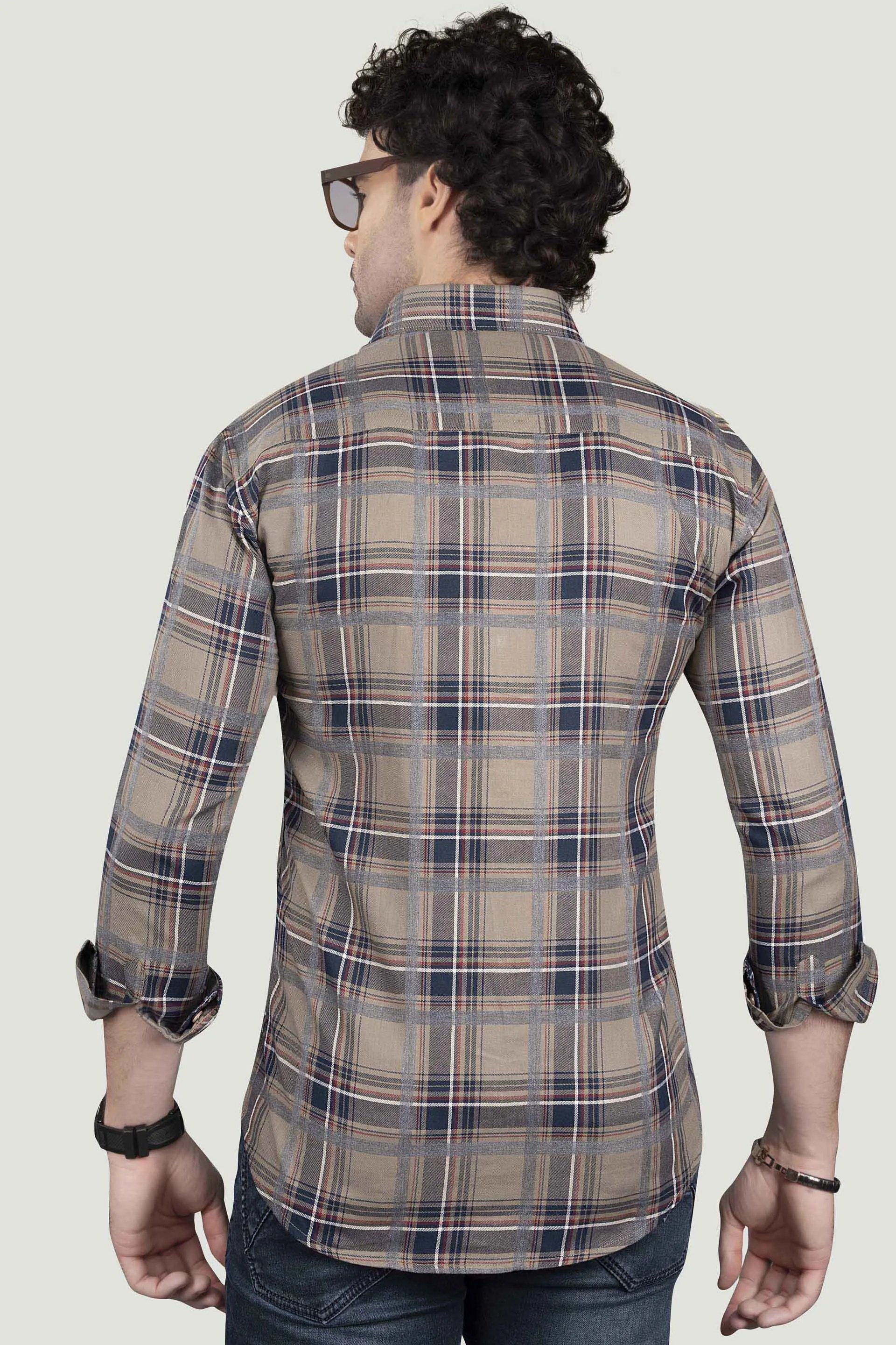German Blue Cotton Check Shirt