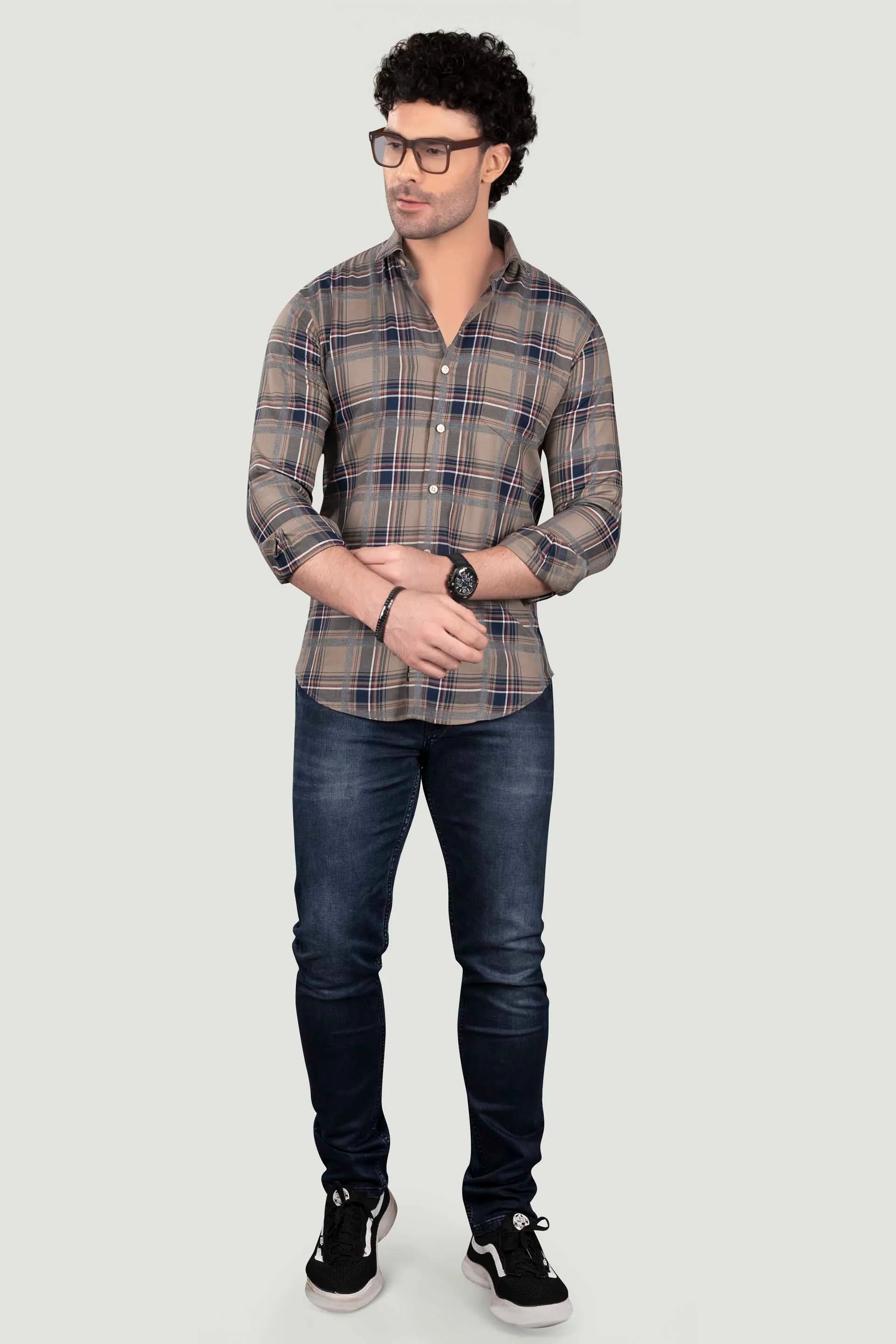 German Blue Cotton Check Shirt