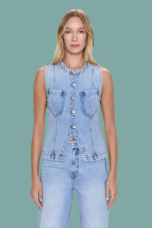 Gia Fitted Collarless Vest WrinkleResistantTextile Wrinkle Free Weave