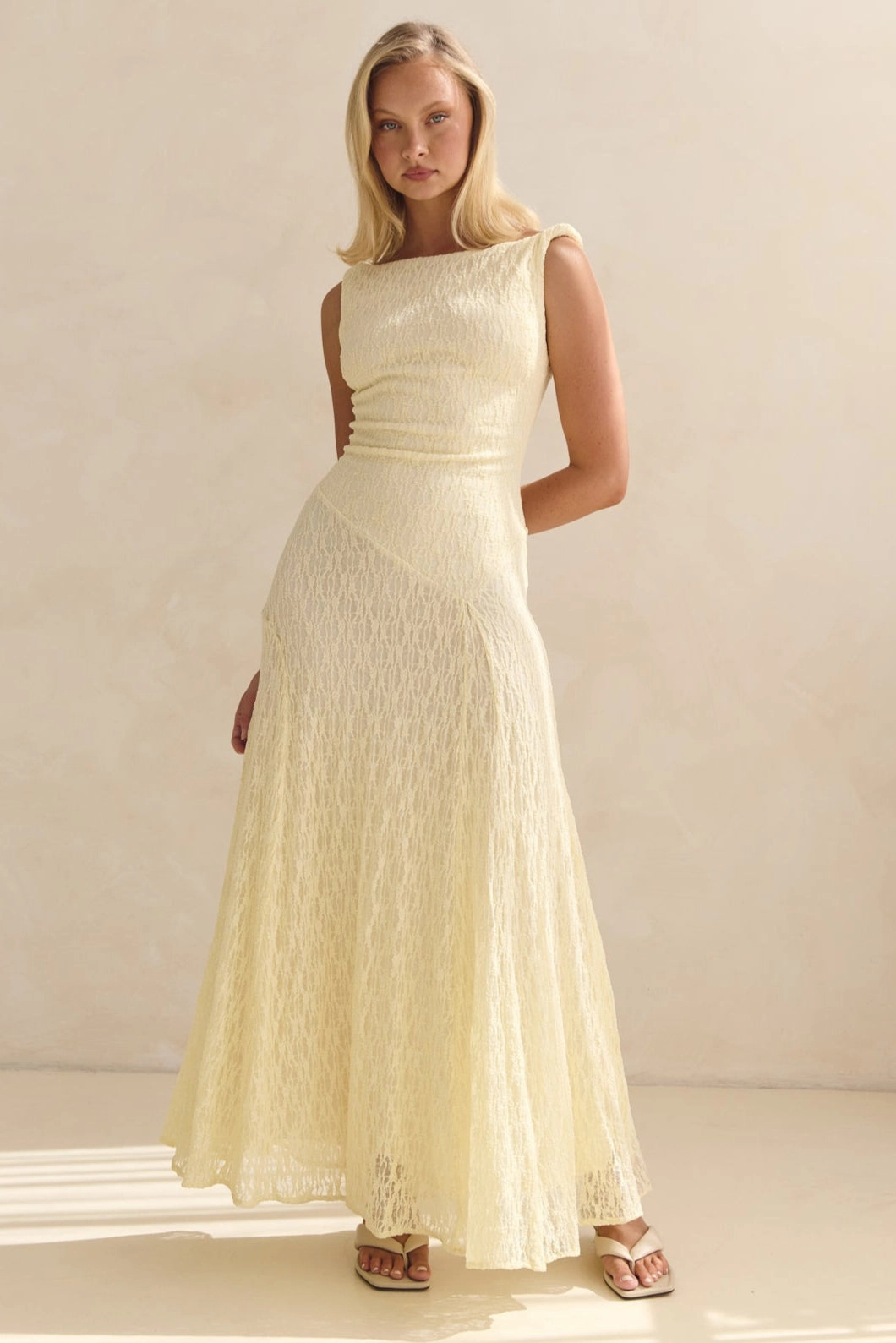 Calm Touch Texture Softness Gianna Lace Maxi Dress (Butter)