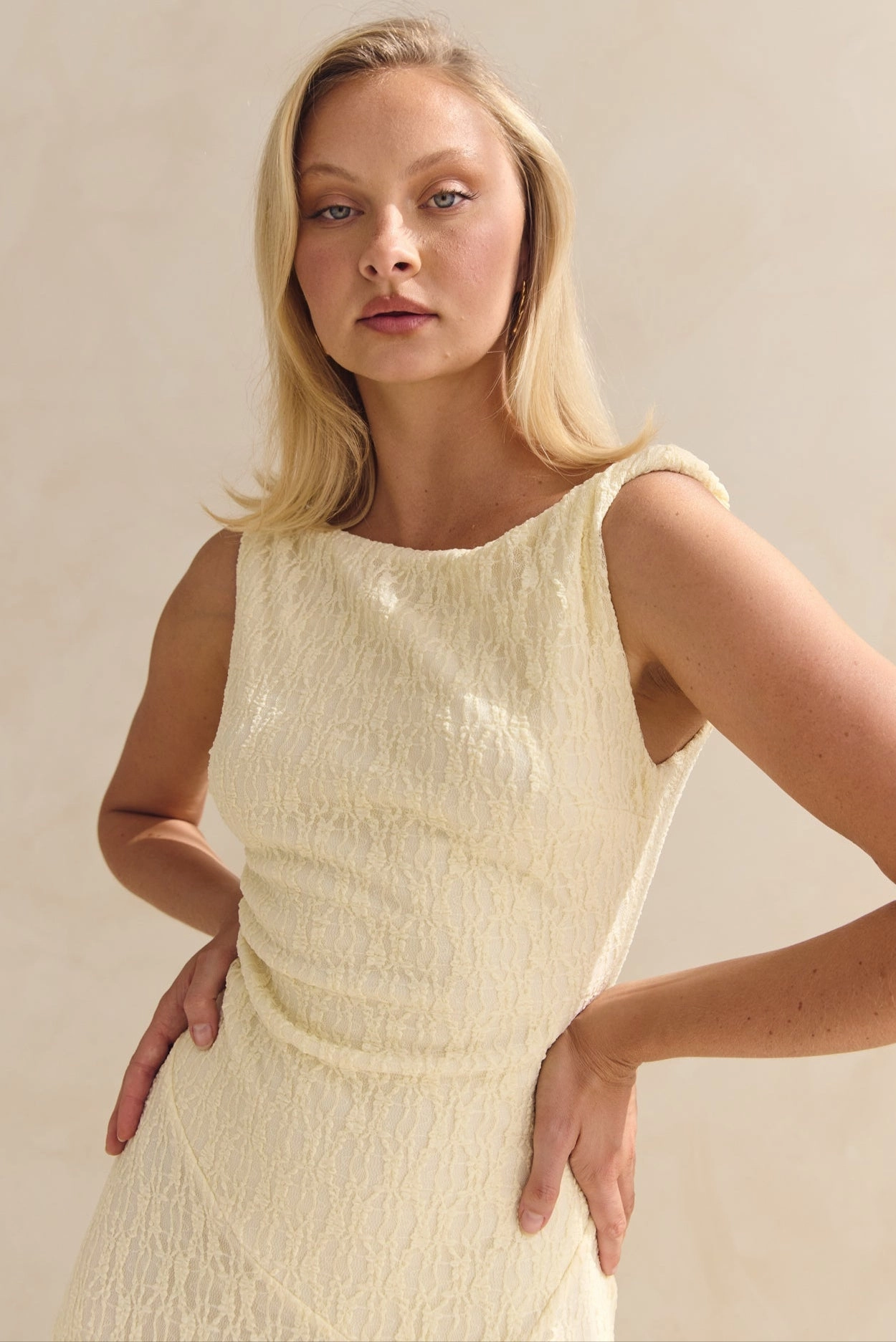 Gianna Lace Maxi Dress (Butter) flattering appearance Chic Spirit