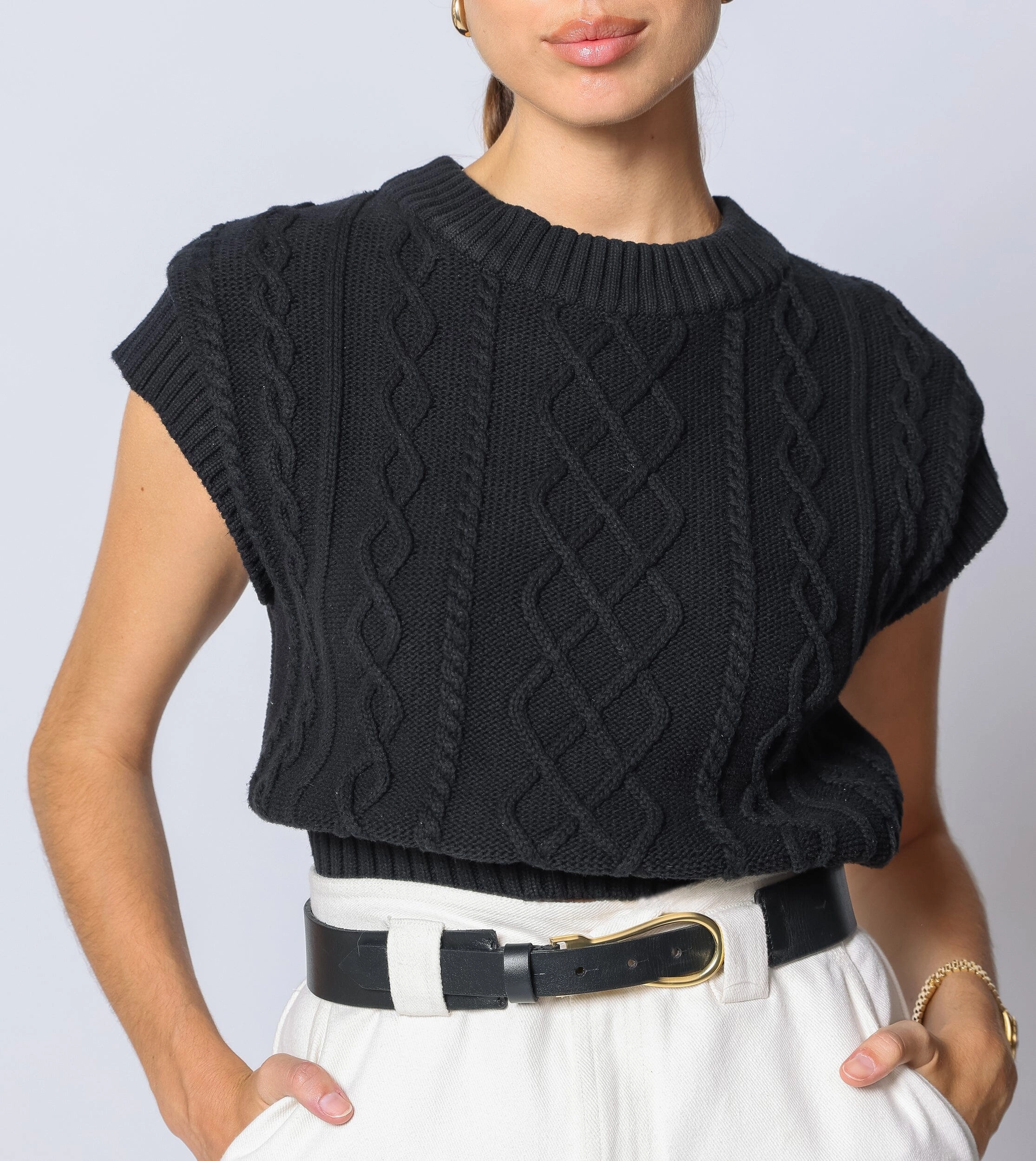Gigi Cropped Sweater Vest | Black Fashion and Comfort