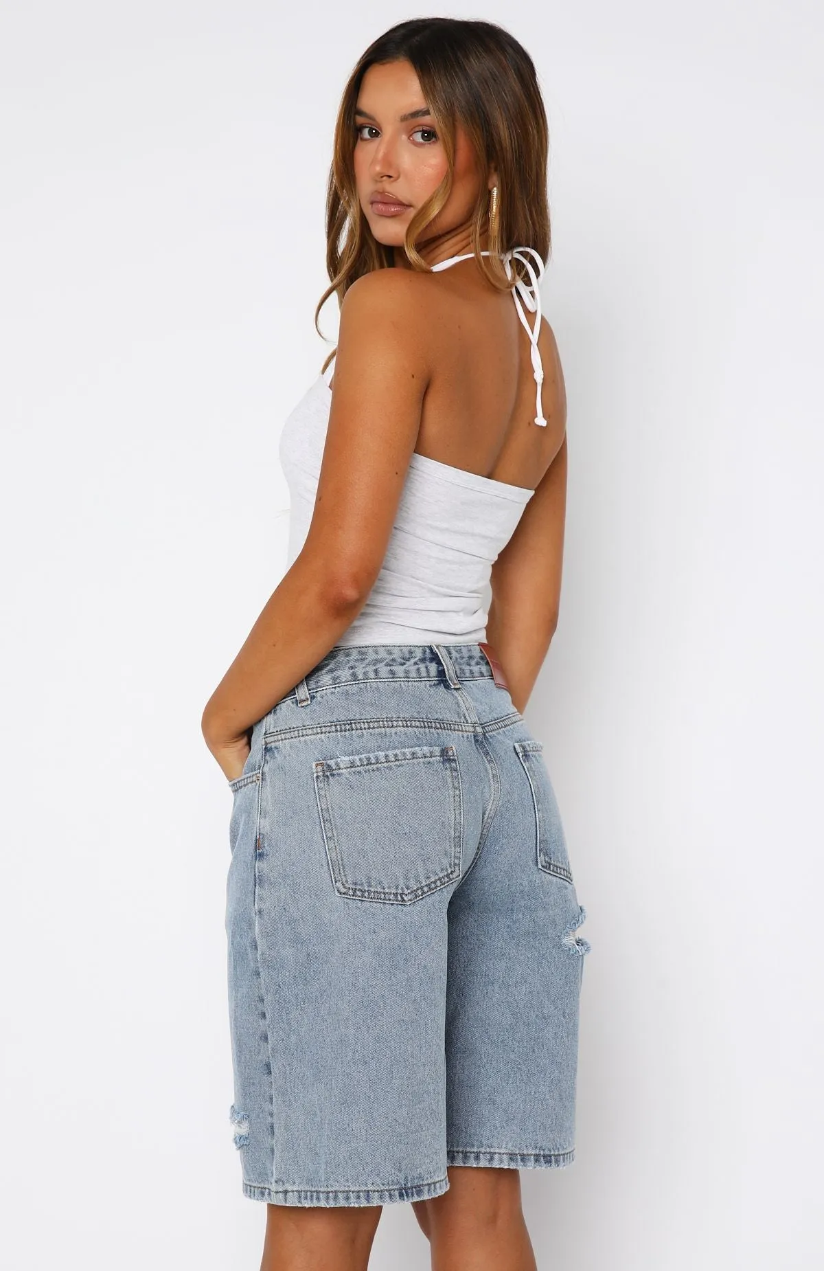 stain resistant coating Eco Conscious Packaging Gina Denim Shorts Light Blue