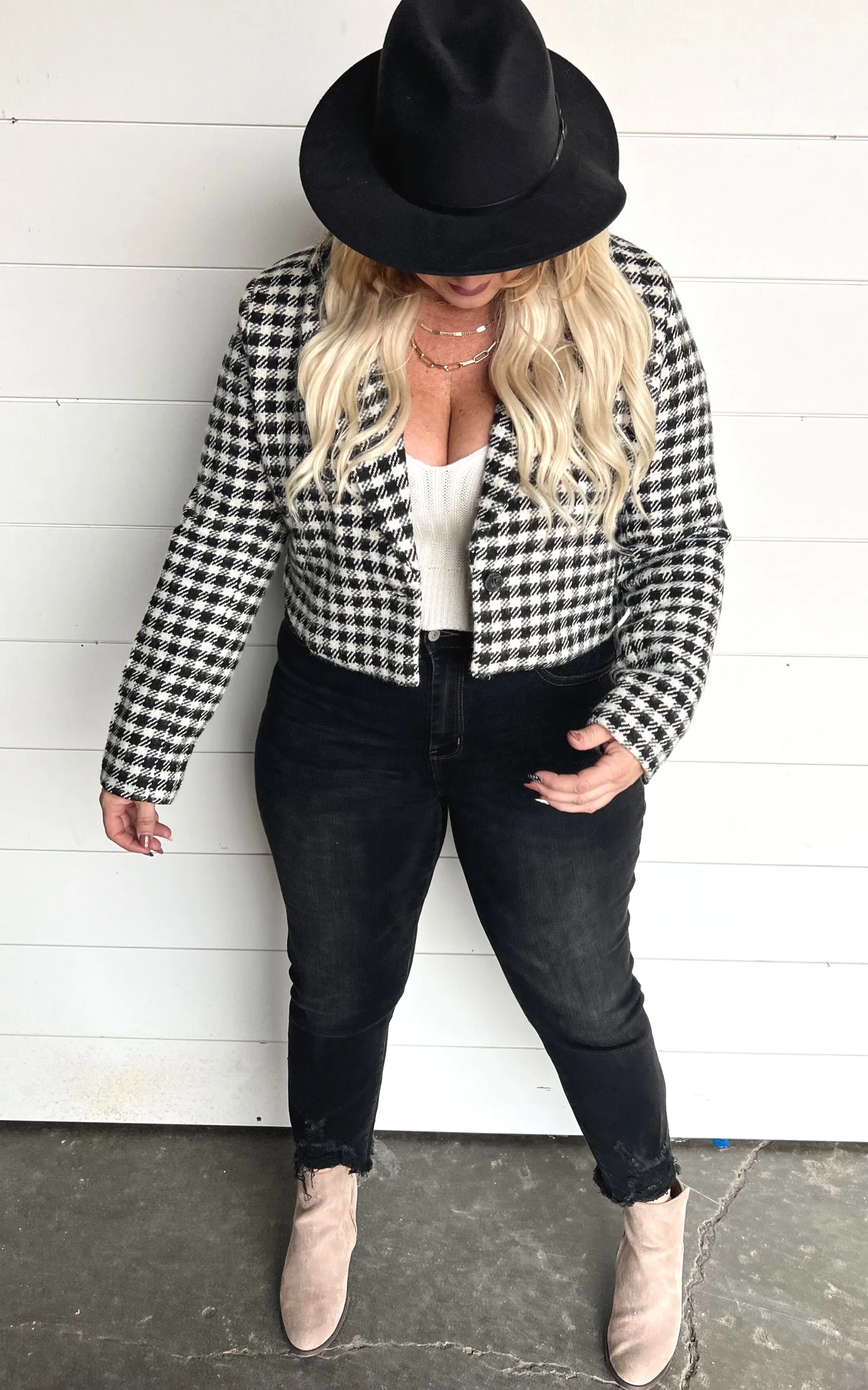 Gingham Plaid Blazer - White Birch | FINAL SALE
