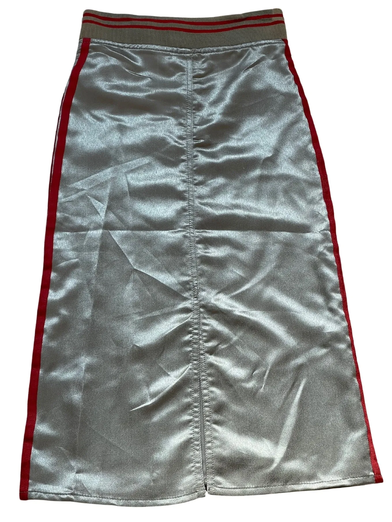 Girls Metallic Grey Thick Elasticated Waist Belted Side Stripe Midi Skirts