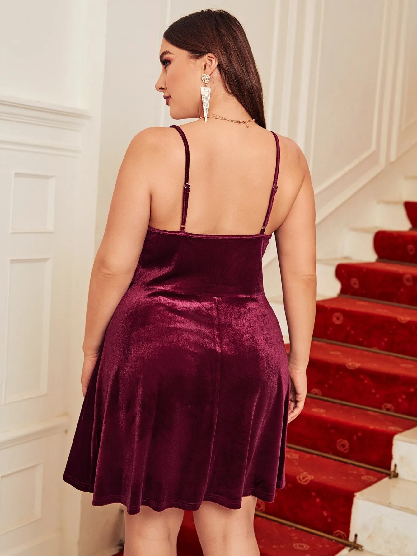 Glamorous Plain Criss Cross Sleeveless Spaghetti Strap Flared High Waist Short Plus Size Dress
