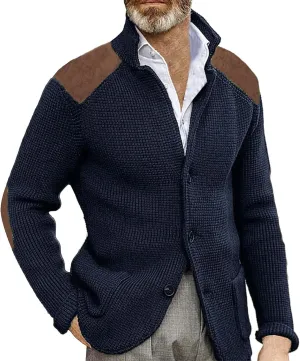 GOKKILRW Mens Cardigan Sweater Shawl Collar Button Down Elbow Patch Cable Knit Winter Chunky Warm Sweaters with Pockets