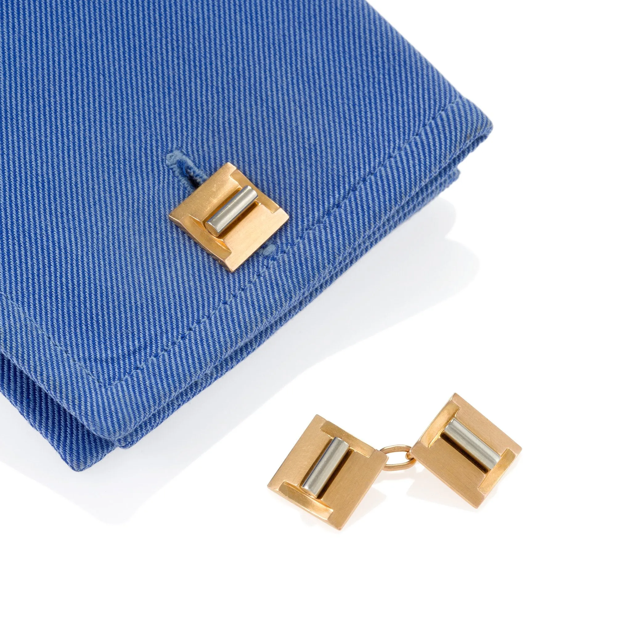 Gold and Platinum Geometric Cuff Links
