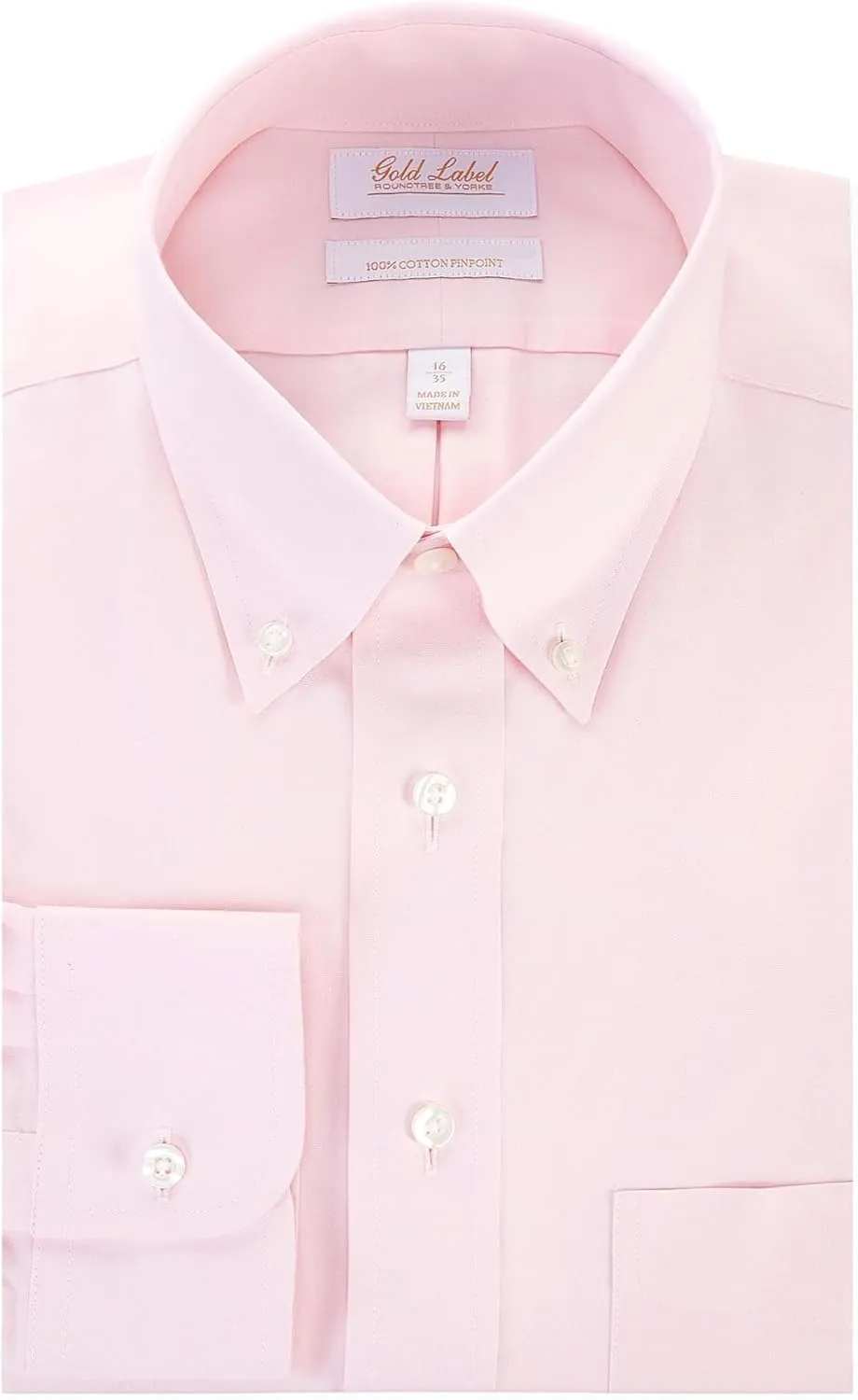 Gold Label Men's Non-Iron Wrinkle-Resistant Long Sleeve Dress Shirt with Button-Down Collar, Regular Sizes