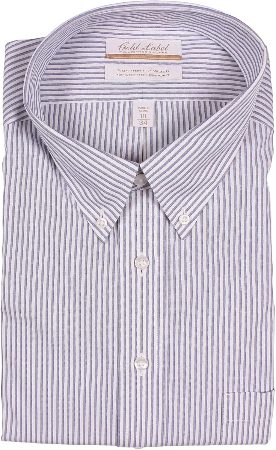 Gold Label Men's Non-Iron Wrinkle-Resistant Long Sleeve Dress Shirt with Button-Down Collar, Regular Sizes